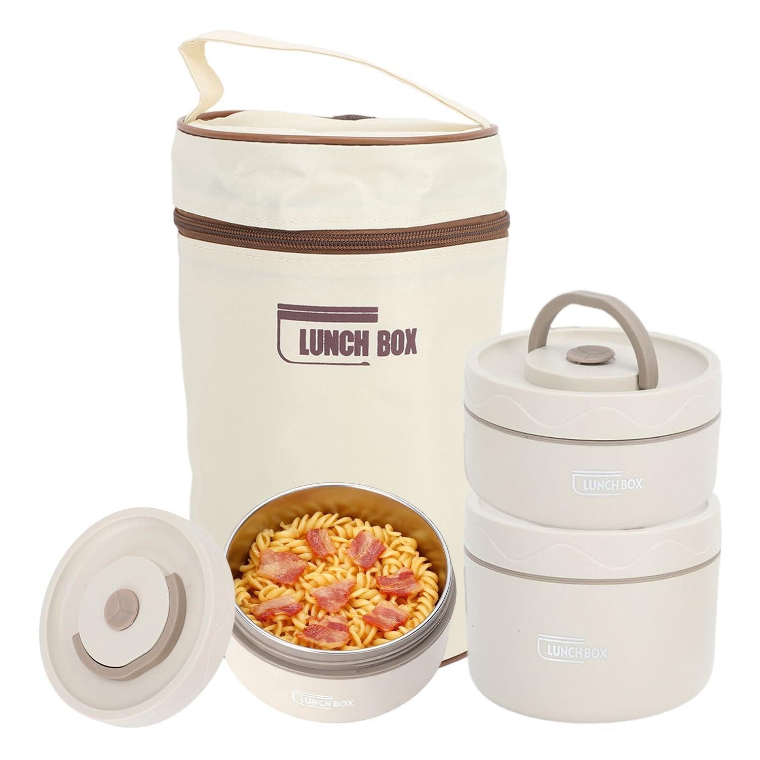 LuxusKollektion Lunchbox Thermobehälter Lunchbox 3 Stk. Mikro-Beige, Metall, (3-tlg)