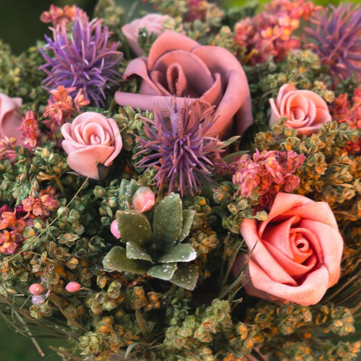 Kunstblumenstrauß Ländlicher Blumenstrauß Groß 16x20 cm Rosen gebunden,  CHAKS