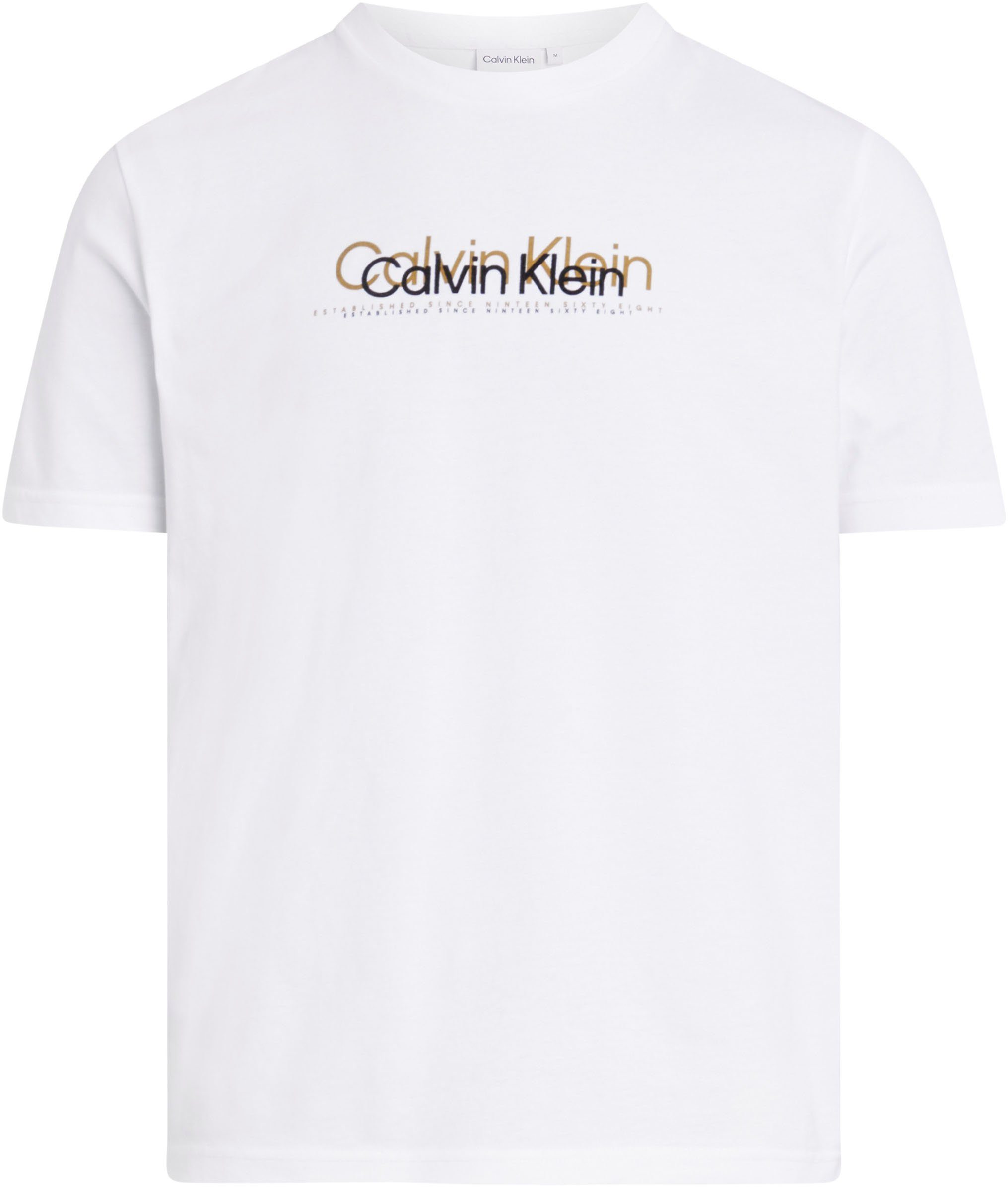 Calvin Klein T-Shirt DOUBLE LOGO mit White T-SHIRT FLOCK Bright Markenlabel
