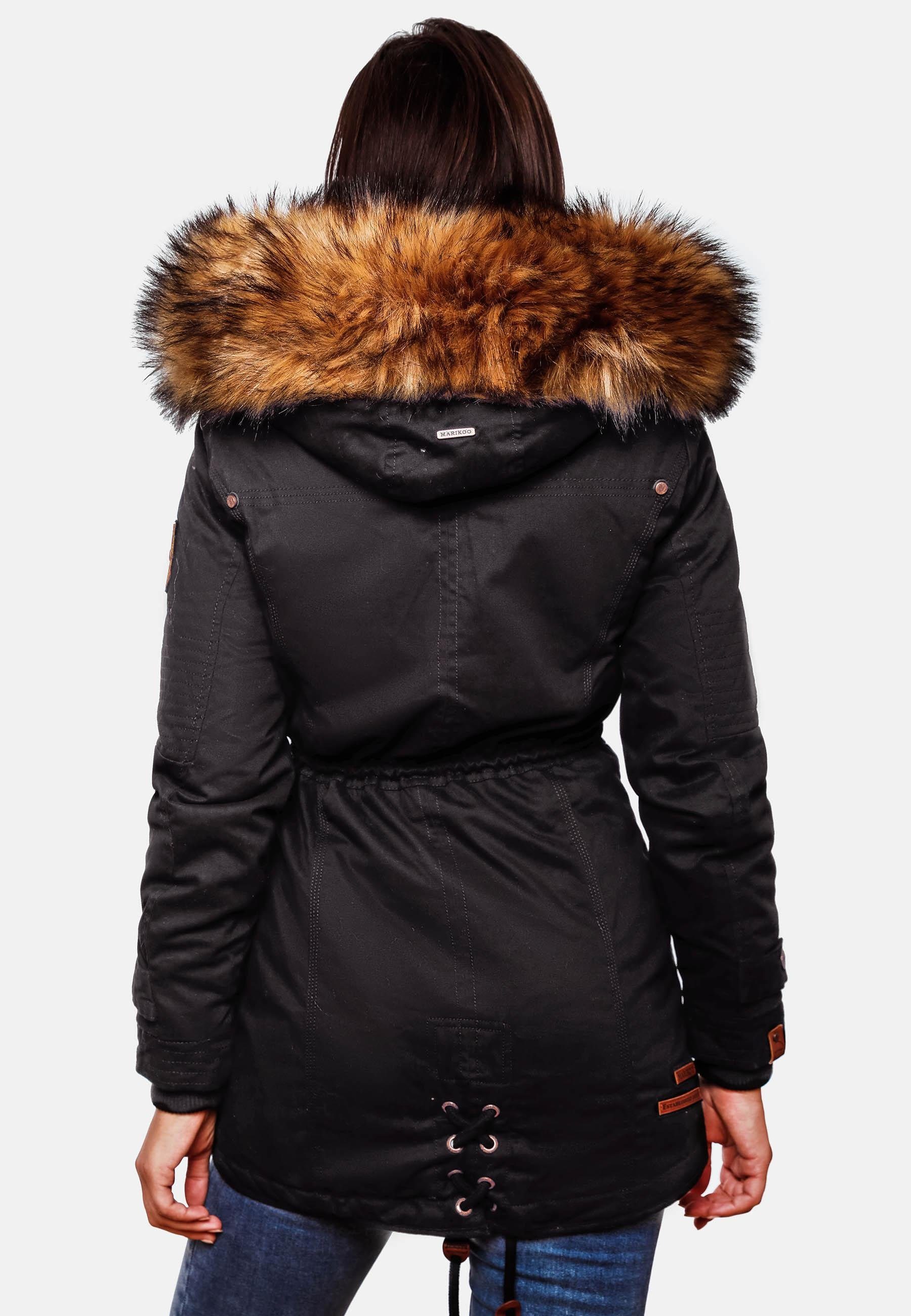 schwarz Kunstfell Wintermantel Viva stylischer abnehmbarem Winterparka Marikoo Prc La mit