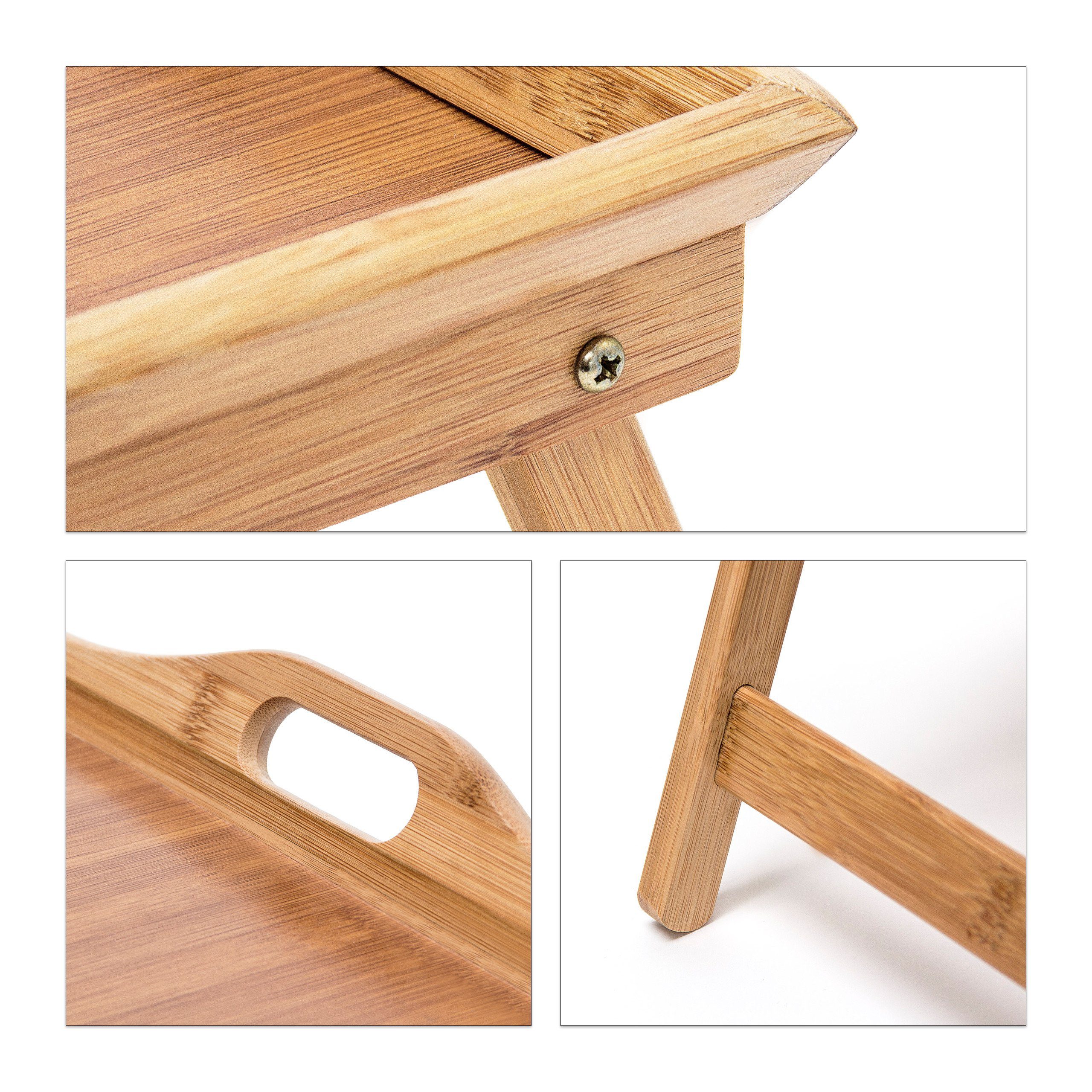 Bambus lackiert relaxdays Tabletttisch 2x klappbar Betttablett