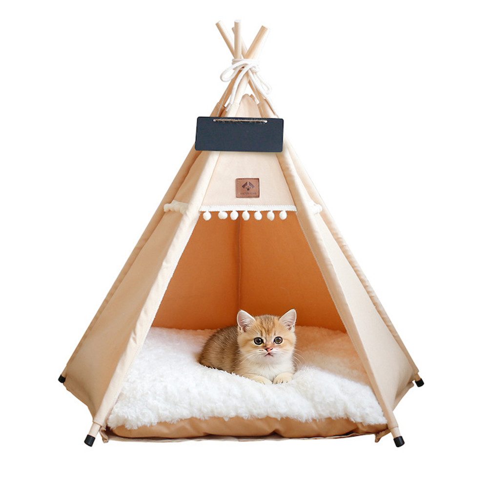 TUWENA Tierbett Tipi Zelt für Haustiere mit doppelseitigem, Pet Tipi Hunde-Katzenbett, Haustierhütte Abnehmbar und Waschbar Hundehaus fur Hunde und Katzen
