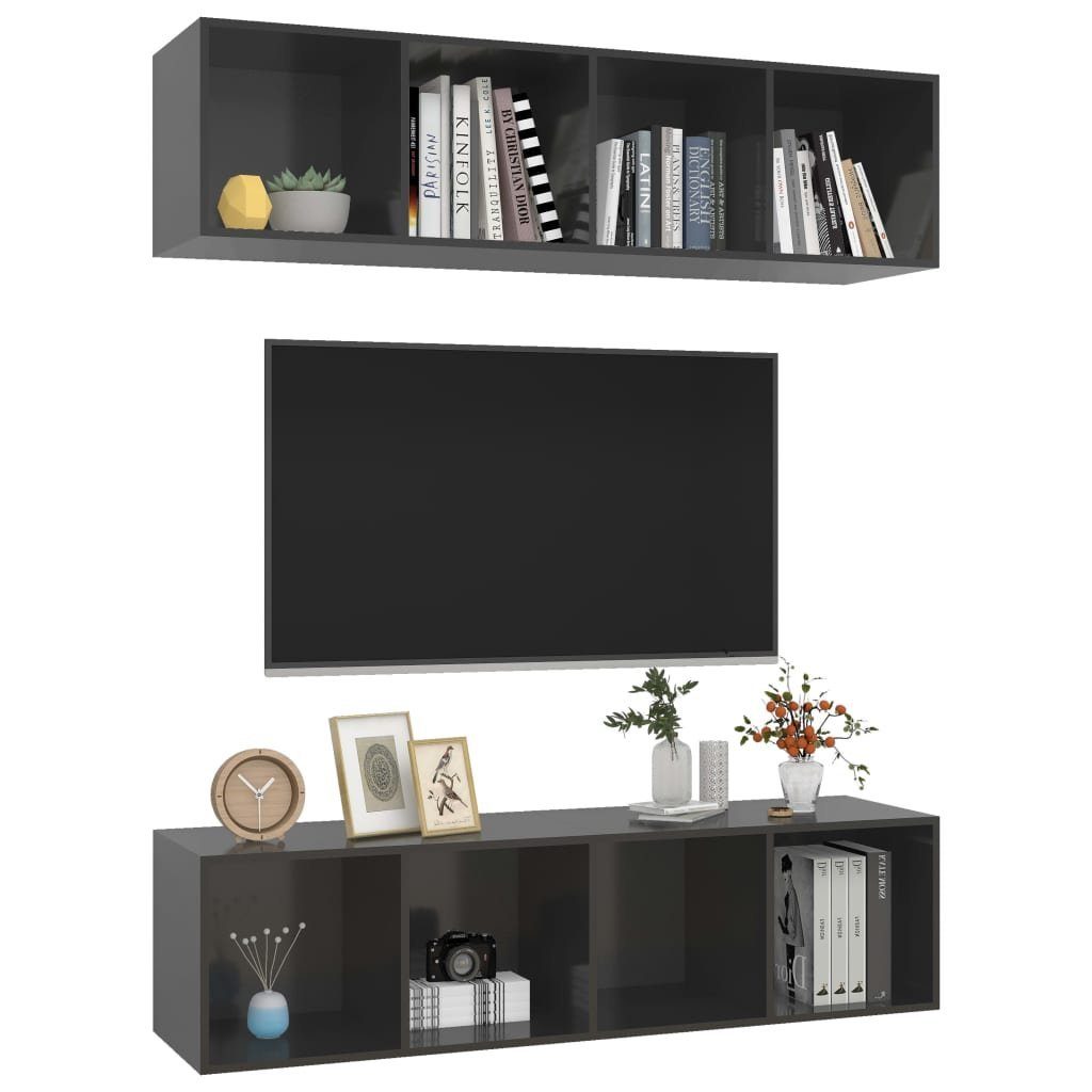 TV-Wandschränke (2-St) 2 Holzwerkstoff vidaXL TV-Schrank Hochglanz-Grau Stk.