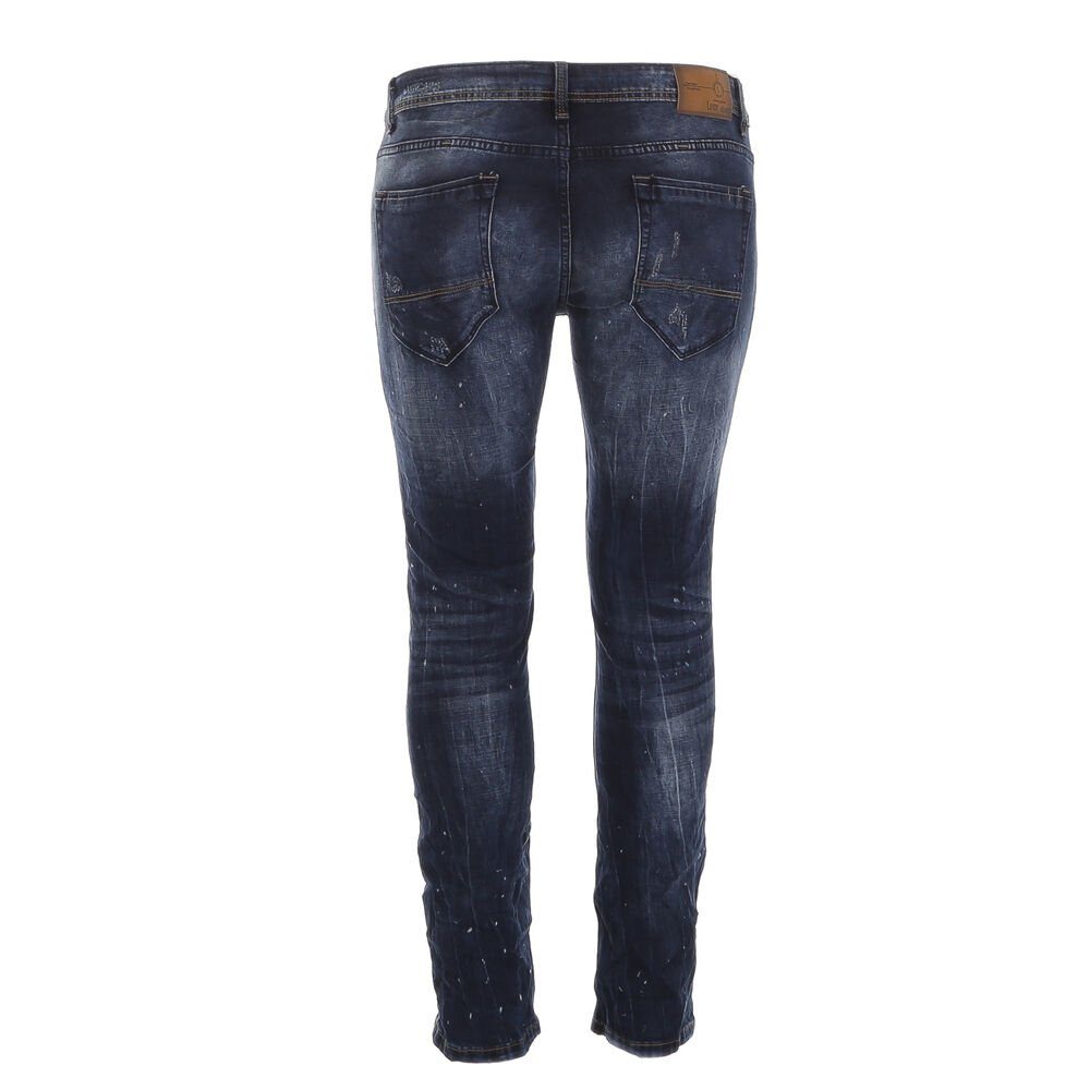 Stretch Freizeit Dunkelblau Herren Ital-Design Destroyed-Look Jeans in Stretch-Jeans