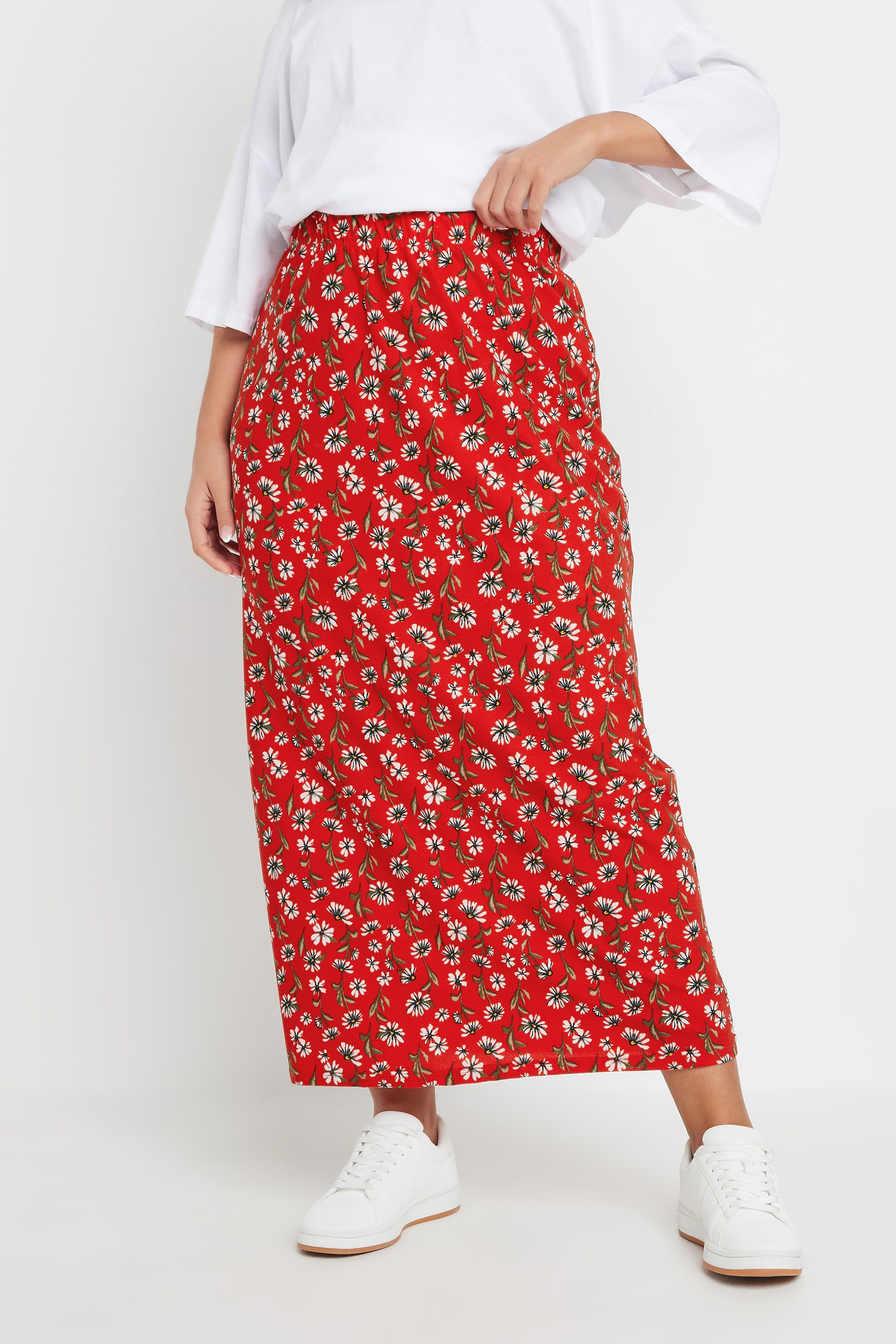 Stil Diva Midirock Langer Rock in Übergröße mit elastischem Bund, Blumenmuster, ohne Tasc