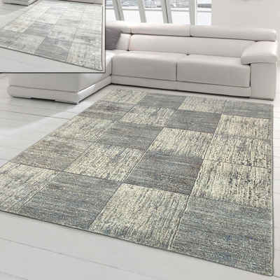 Teppich Wohnzimmer Teppich – quadratisches Muster – in grau, Teppich-Traum, rechteckig, Höhe: 12 mm