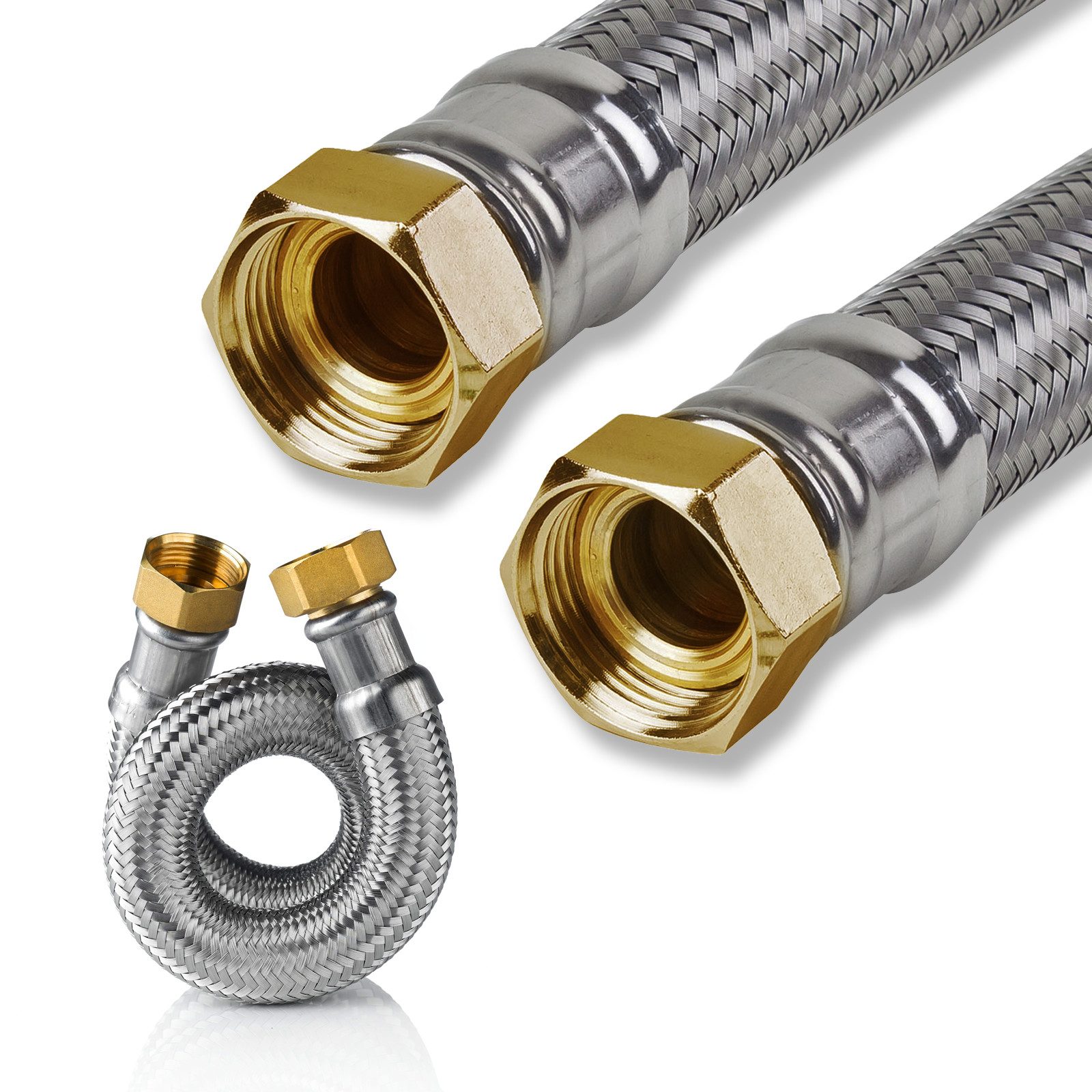TUCAI Flexschlauch Edelstahl Trinkwasser Panzerschlauch 1/2 Zoll DN13 500mm