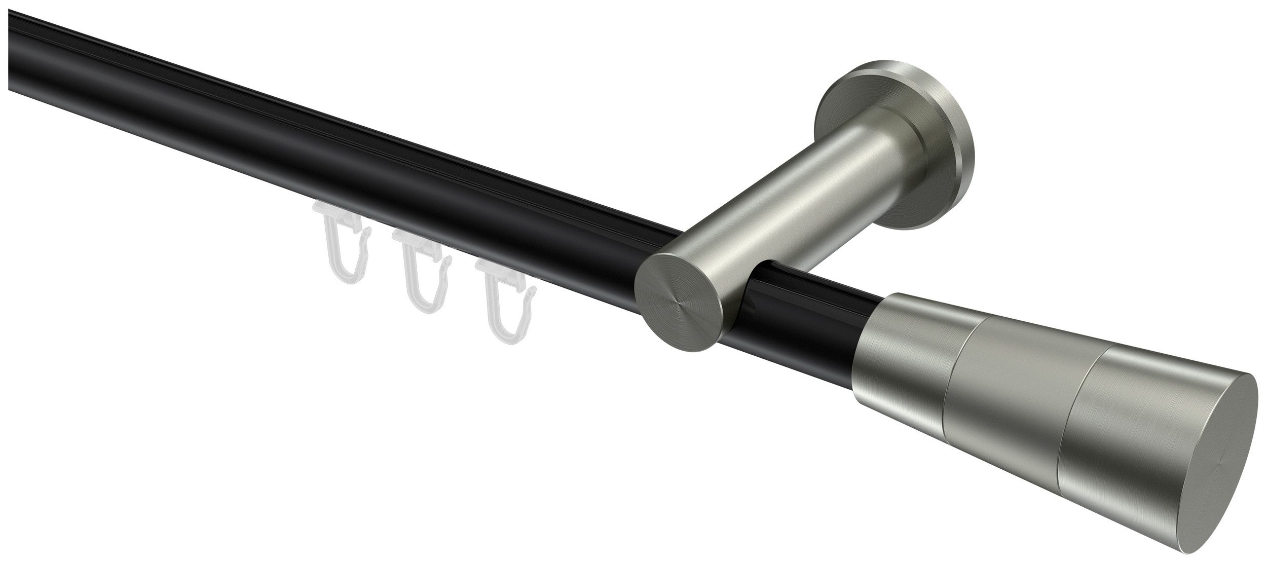 INTERDECO Innenlaufschiene Platon Tanara, Ø 20 mm, 1-läufig, Fixmaß, kürzbar, Wandmontage, Aluminium, Schwarz / Edelstahl-Optik / Bicolor