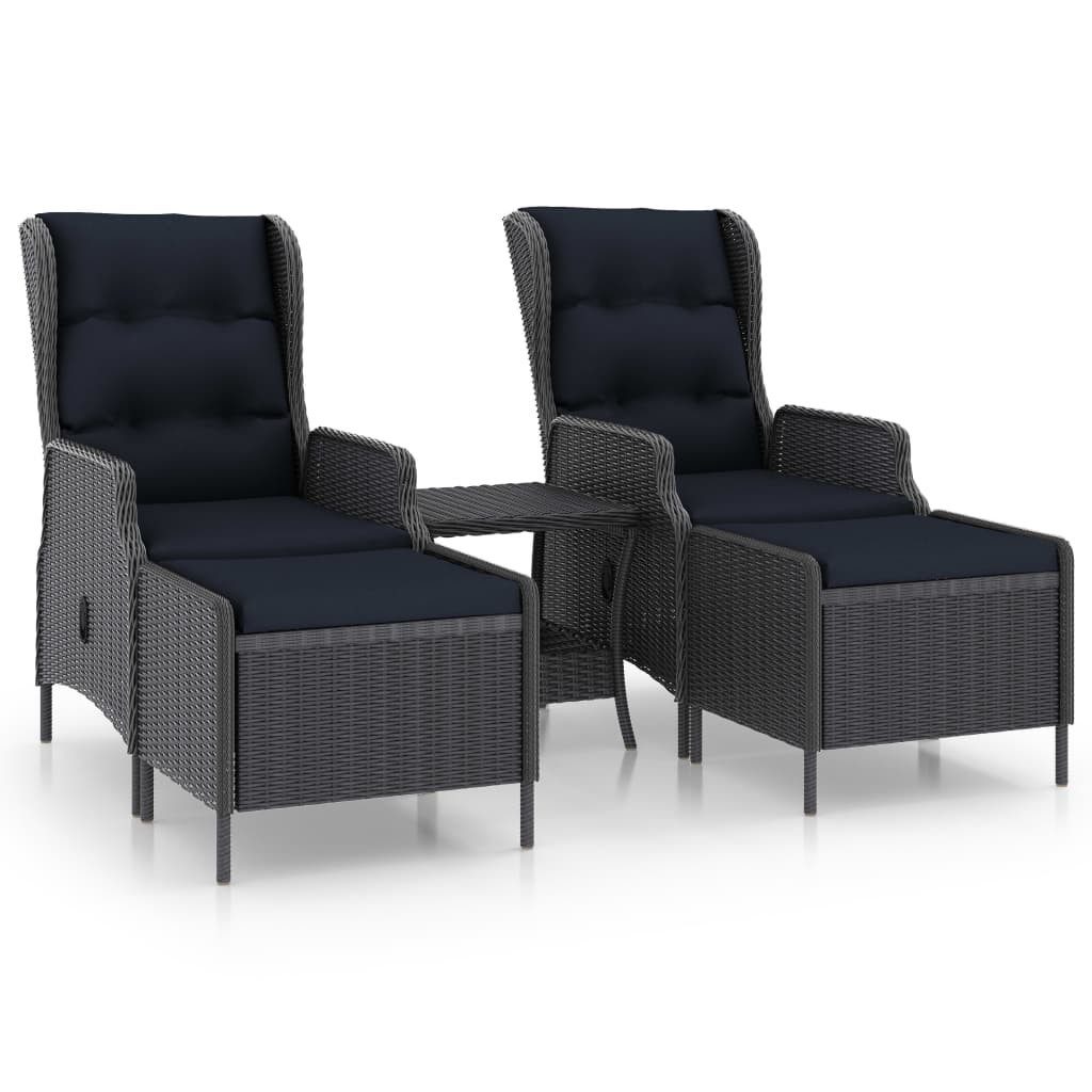 vidaXL Gartenlounge-Set 3-tlg. Garten-Lounge-Set mit Auflagen Poly Rattan Dunkelgrau, (3-tlg)