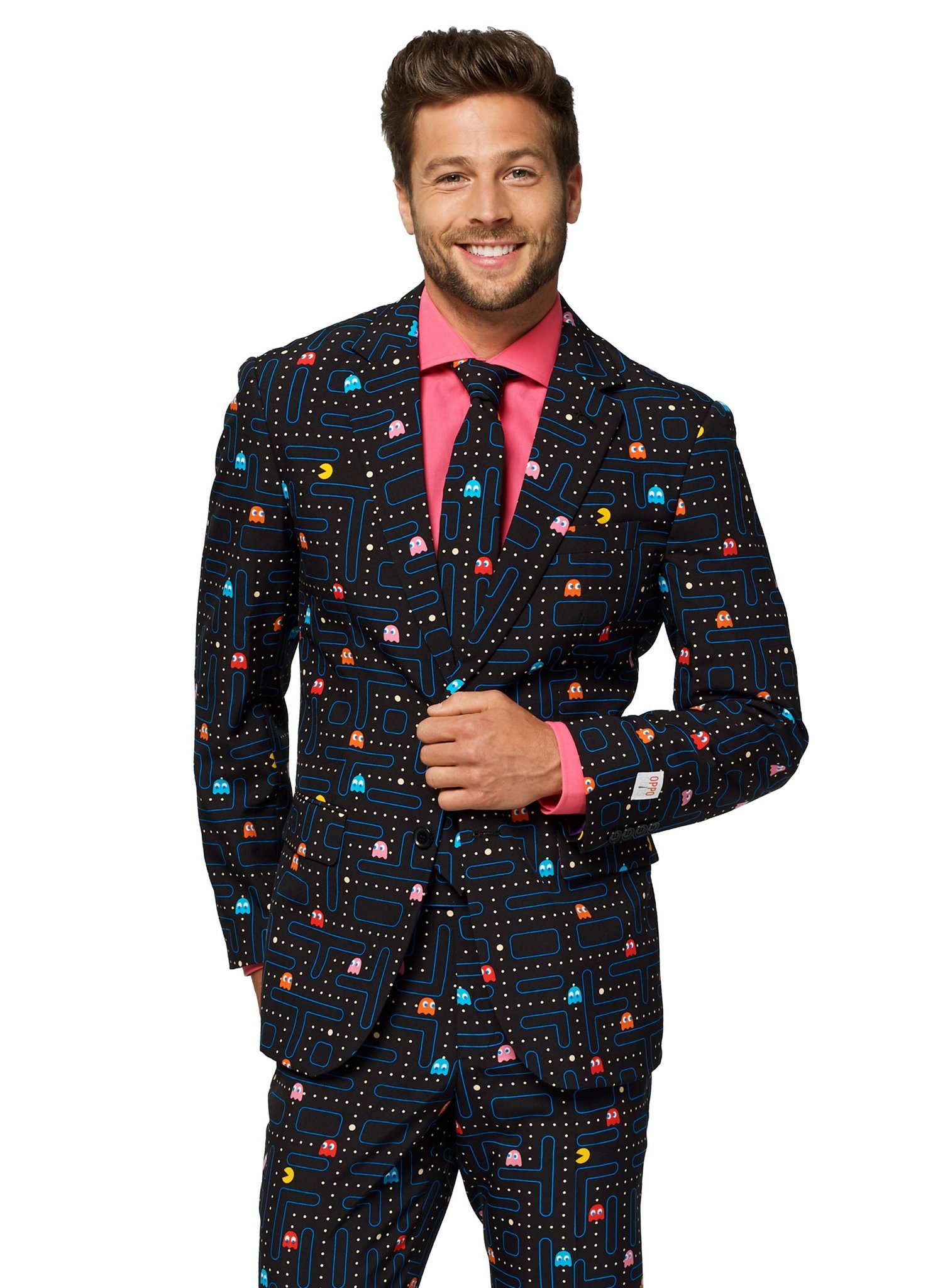 Opposuits Partyanzug Pac Man Anzug - Karneval Faschingskostüm Herren, Stylischer Videospiel Anzug für coole 80er Jahre Nerds