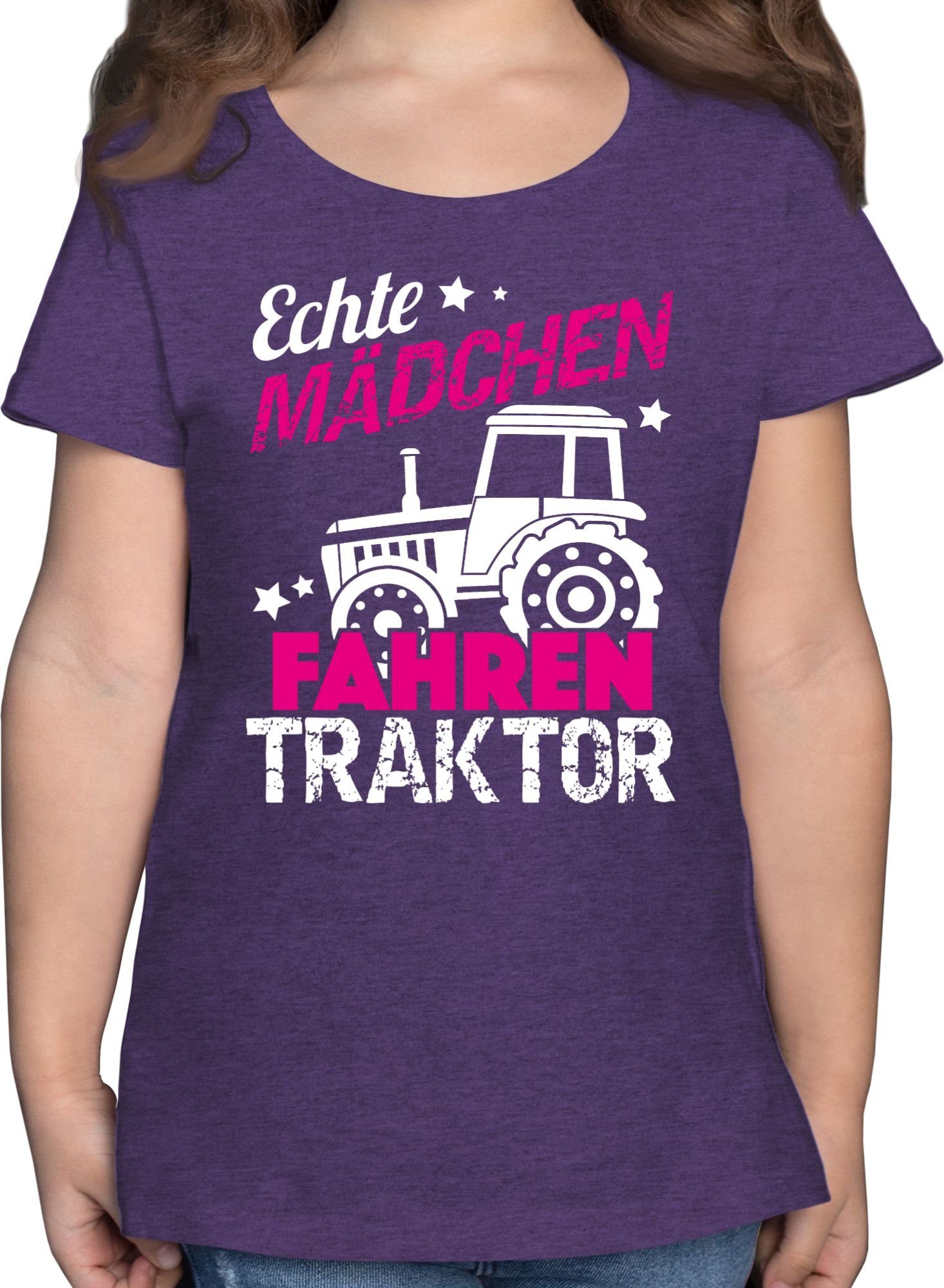 1 Meliert Mädchen T-Shirt Traktor Echte fahren Lila Shirtracer Traktor