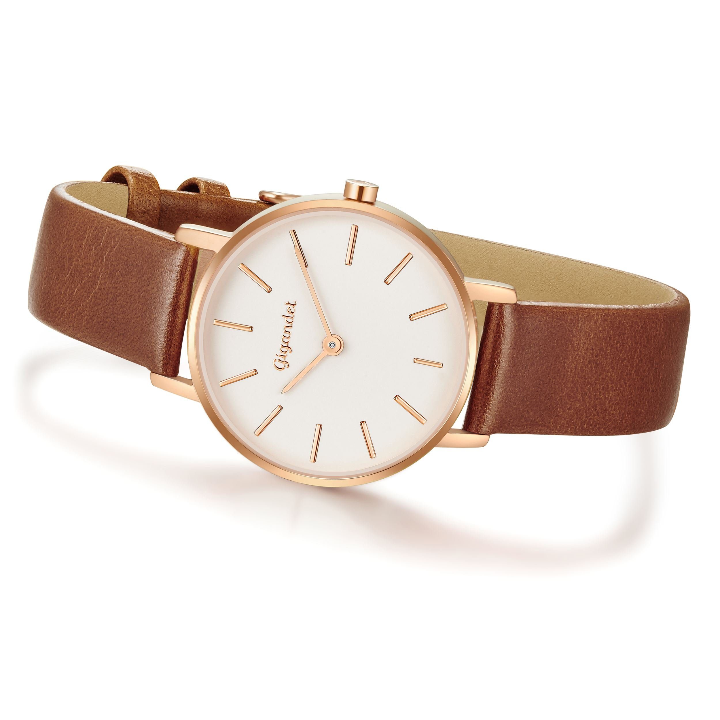 Gigandet Quarzuhr Armbanduhr, Damenuhr, Flach, Schlicht, 30mm, MINIMALISM G36-004 G36-004, Mineralglas, Minimalistisch, Lederband, 3bar/30m wasserdicht – Bild 3 von 5