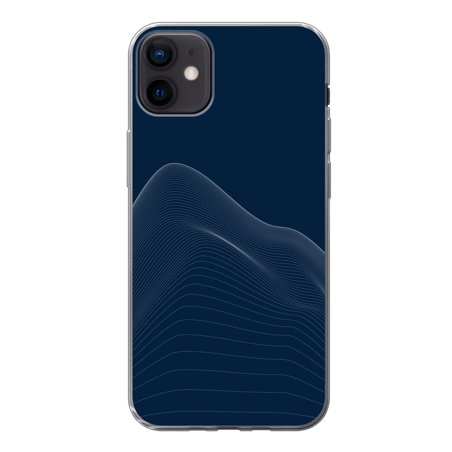 MuchoWow Handyhülle für Apple iPhone 12 mini Linien - Abstrakt - Blau - Weiß, Smartphone-Bumper, Print, Handy Schutzhülle Dünn