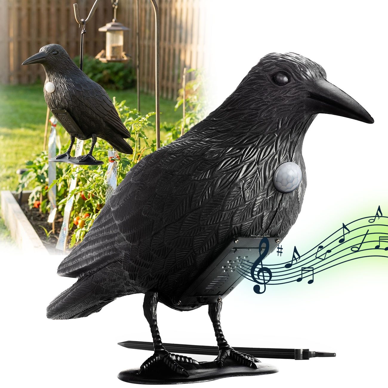 shop'n smile ideoon Vogel-Schreck Vogelabwehr Rabe mit Sound & Bewegungssensor Vogelschreck Schwarz, 1-tlg., 1er/2er-Set, Vogelschreck 10m Sensor-Reichweite, inkl. Batterien, akustisch