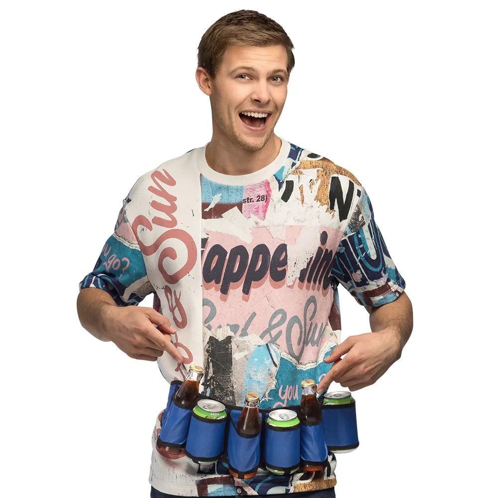 Boland Kostüm Party Trinkgürtel Biergürtel für 6 Flaschen Dosen Festival JGA Party, Lustiges Party-Gadget für Festivals, JGA und Studentenpartys