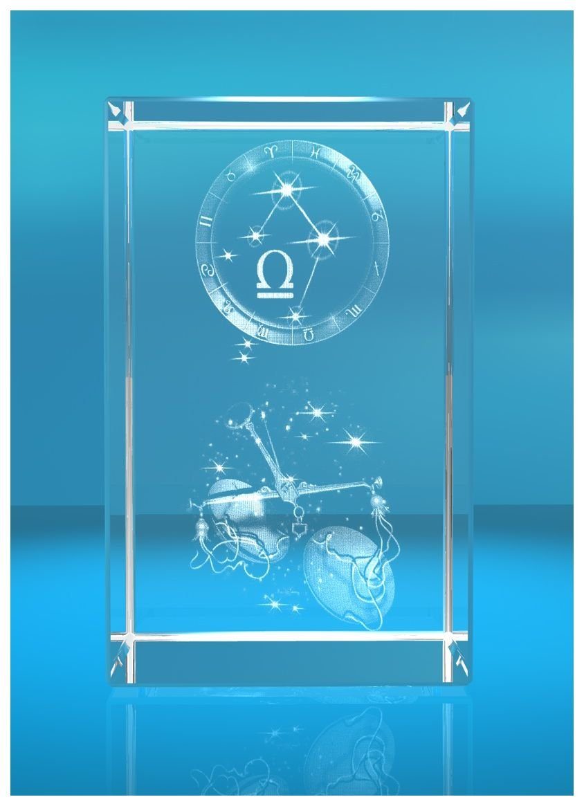 VIP-LASER Dekofigur 3D Glasquader I Sternzeichen PRO I Motiv: Waage, Hochwertige Geschenkbox, Made in Germany, Familienbetrieb