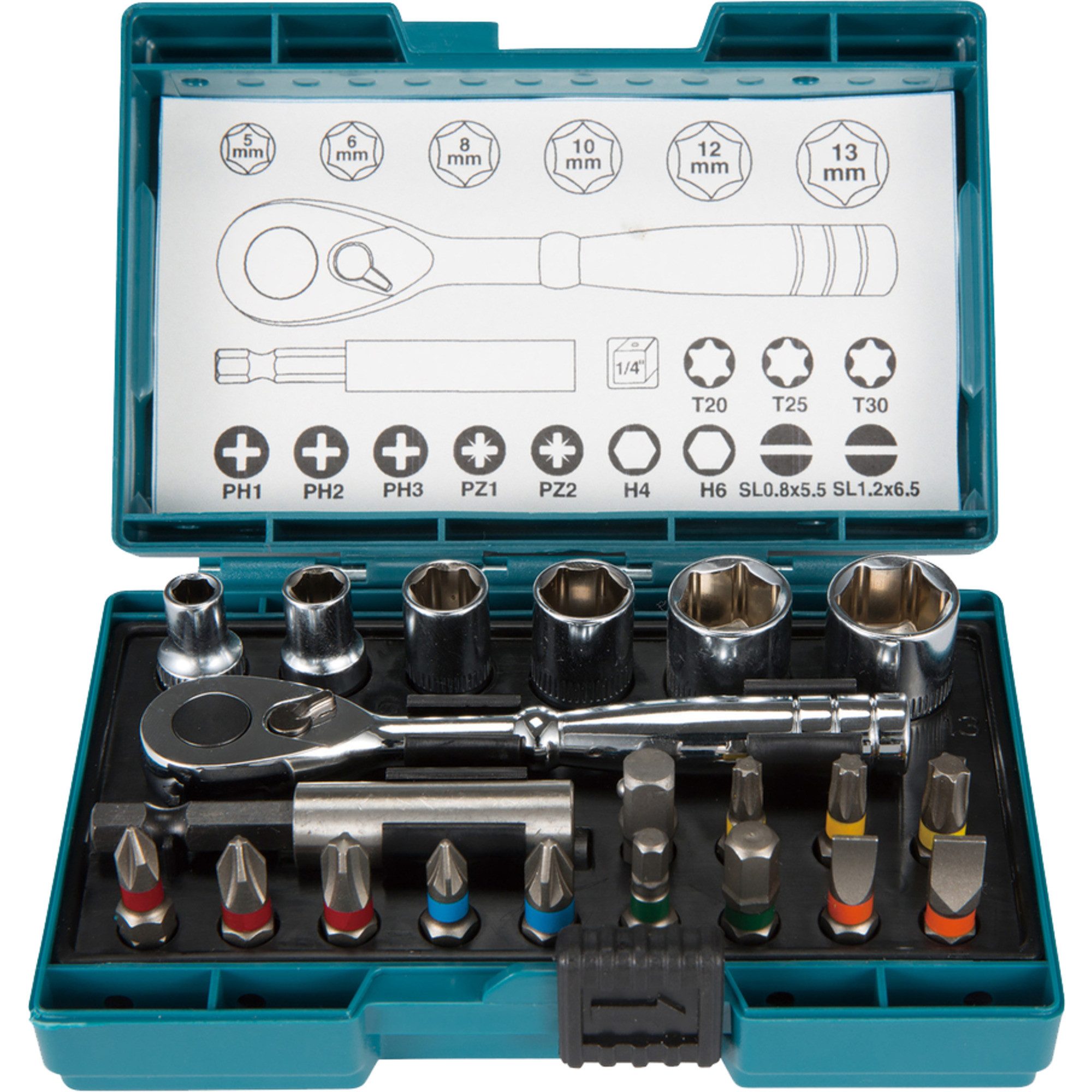 Makita Steckschlüssel Makita Steckschlüsselsatz 1/4" 21teilig B-54081 von Makita
