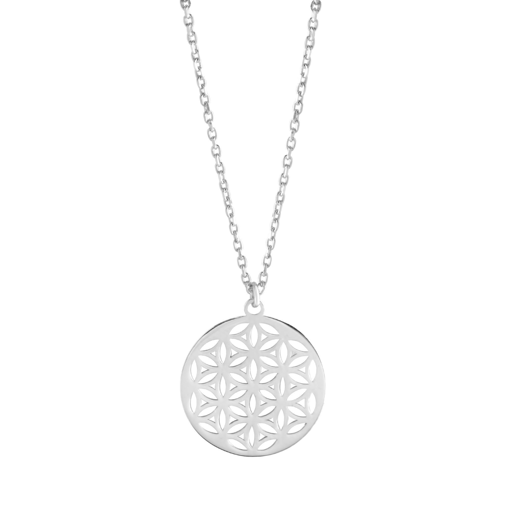 Kette mit Anhänger Silber 925 rhodiniert 42+3cm lang mit Motiv Blume des Lebens
