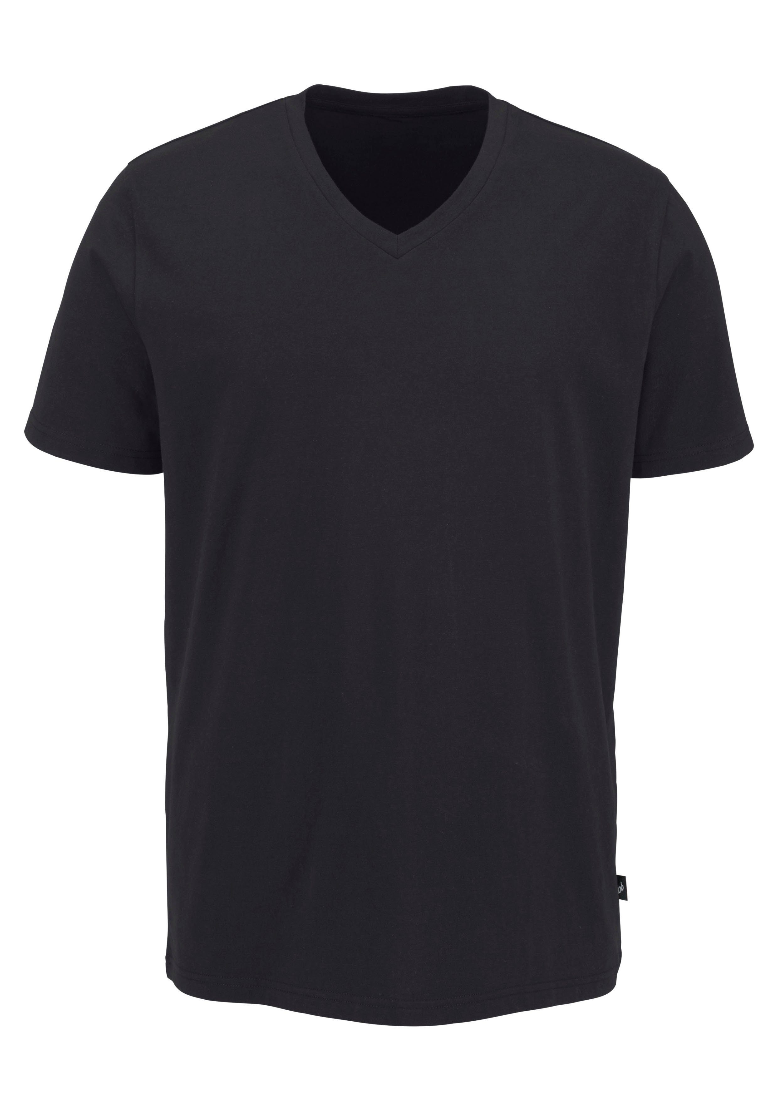 T-Shirt (3-tlg., V-Ausschnitt, elastischer grau-meliert Baumwolle Bruno schwarz, aus Banani 3er-Pack) Passform, weiß, mit perfekte