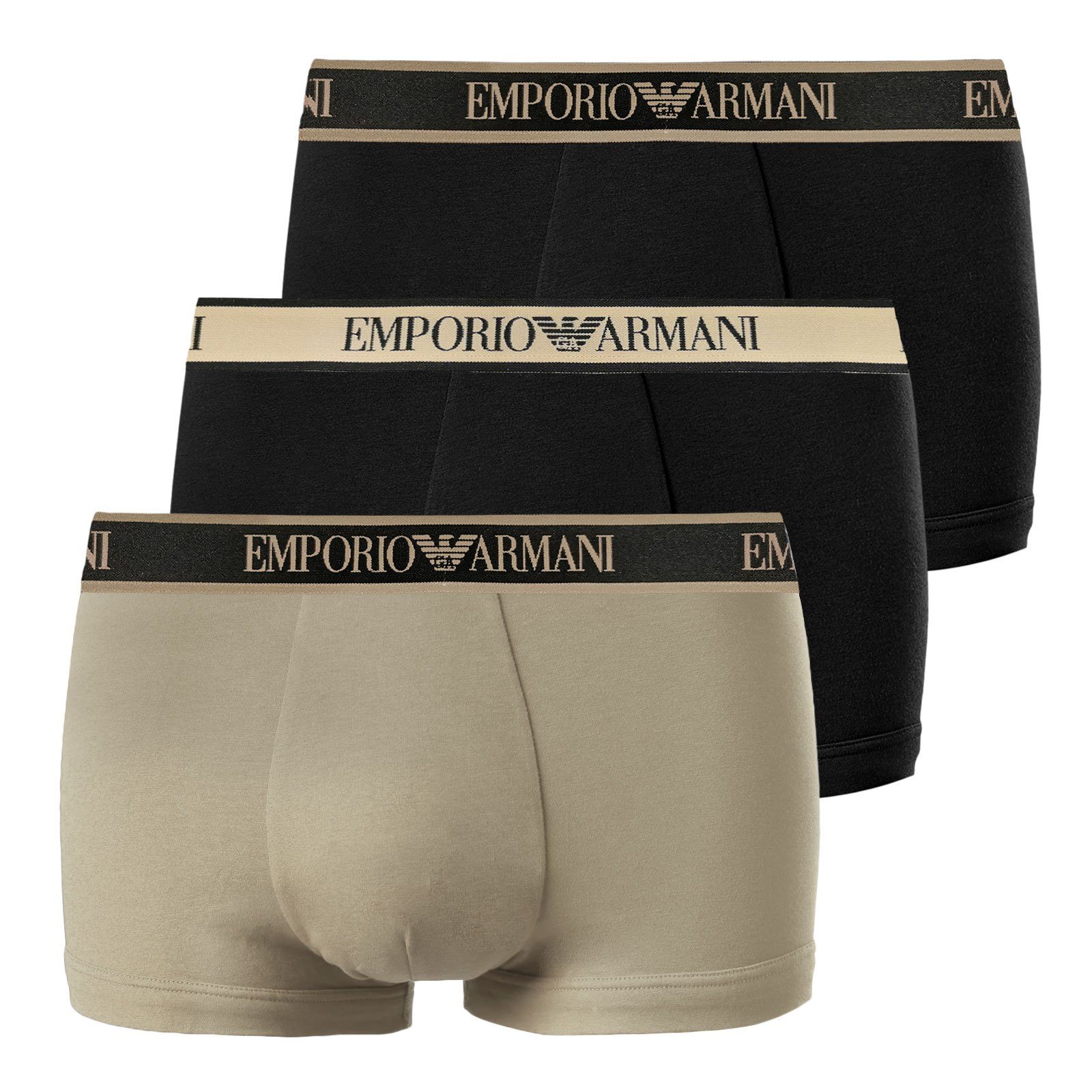 Emporio Armani Trunk 3er Pack Trunk Stretch Cotton (3-St., 3er Pack) mit umlaufenden Markenschriftzügen am Bund 24321 black / sand / black