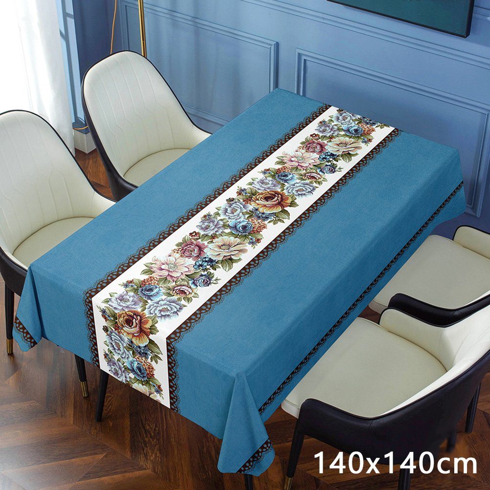 Blusmart Tischschonbezug Wasserdichte, ölbeständige, Bestickte Tischdecke, Vielseitig blue