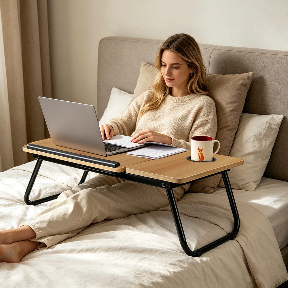 JEOBEST Laptoptisch Klappbarer Beistelltisch, Frühstückstablett für Sofa und Bett, Bambus, (1-St.60x40)Höhen Neigung Verstellbar, mit Cup Slot und Laptop-Stoppe – Bild 3 von 5
