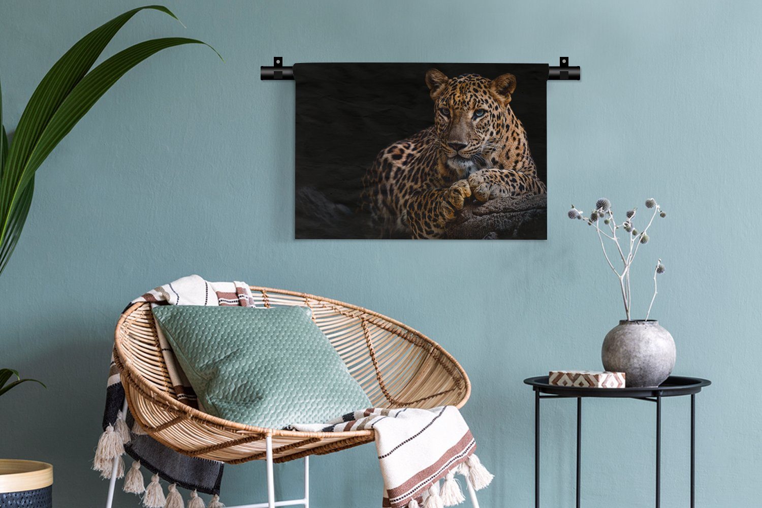 Schwarz - - Porträt Wandbehang, - Wohnzimmer, MuchoWow - Wanddeko Schlafzimmer, Tiere, Kleid, Panther für Kinderzimmer Wanddekoobjekt Wildtiere