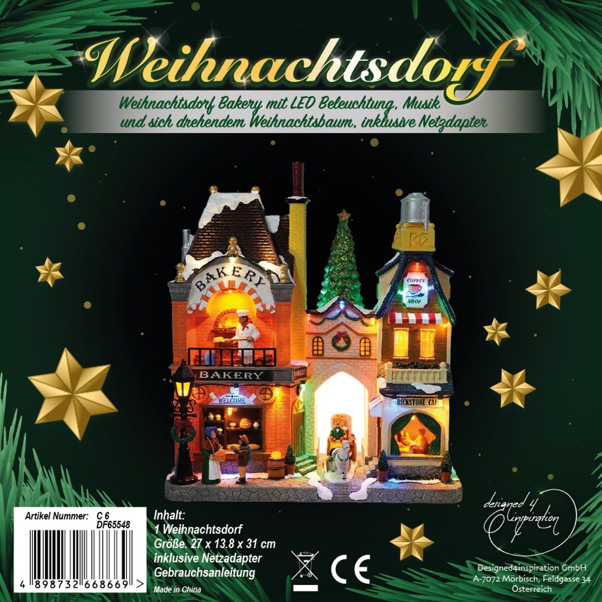 Weihnachtsbaum sich Beleuchtung,Musik e4fun drehenden Weihnachtsdorf Bäckerei und LED