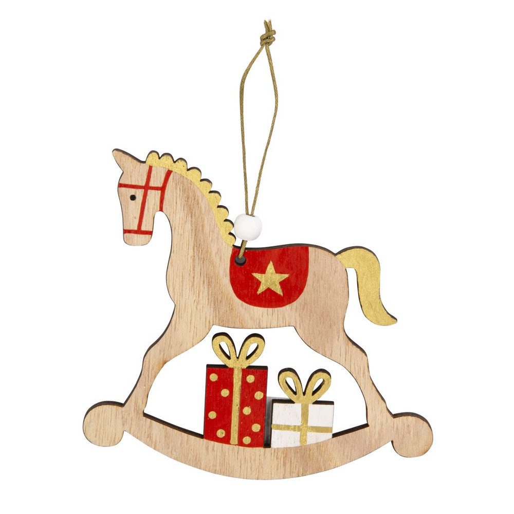 MICA Adventskranz Dekohänger Schaukelpferd - braun/rot/gold - ca. 12 x 13 cm
