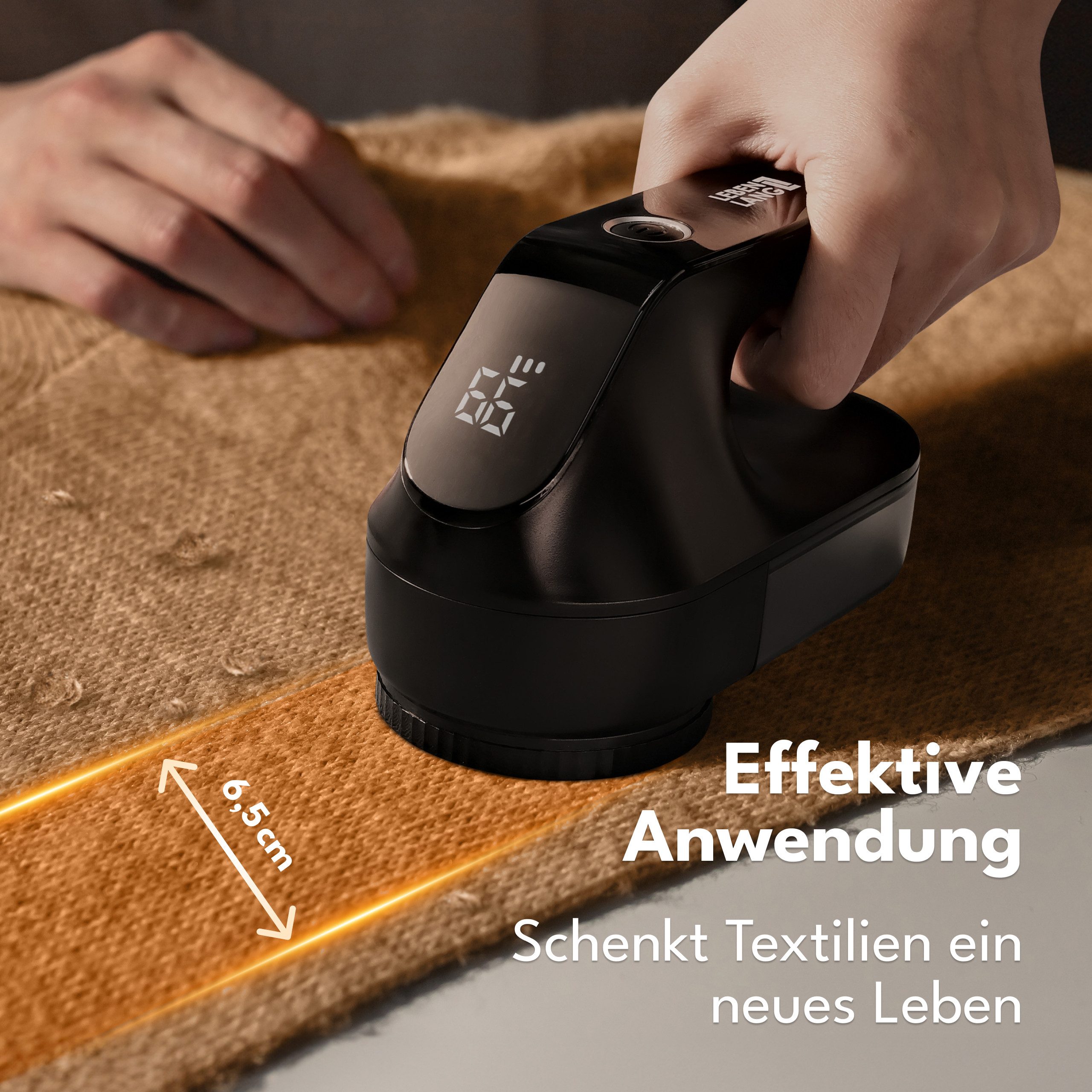 Lebenlang Fusselrasierer Elektrisch - 2000mAh & 2h Laufzeit mit LED-Anzeige & Reinigungspinsel, 3 Ersatzklingen, 6,5cm Schneidekopf, Inkl. Ladekabel & kurze Lad – Bild 4 von 5
