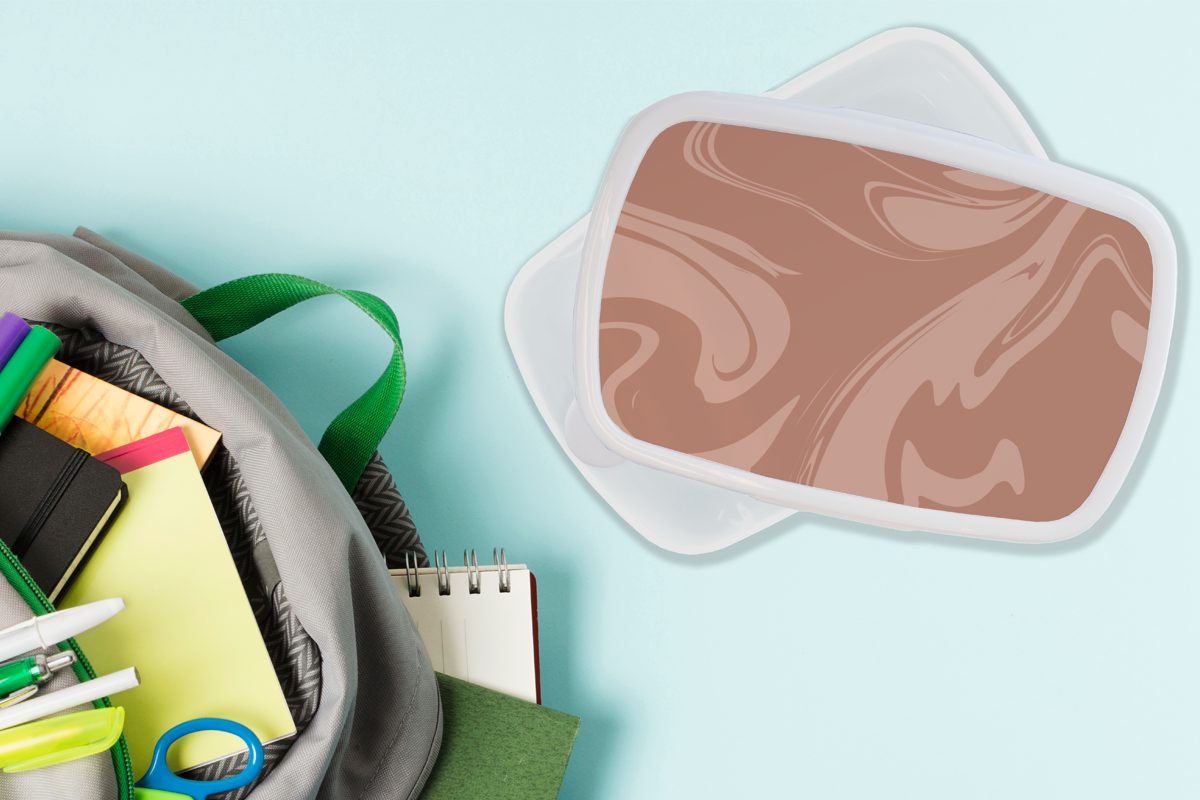 Mädchen - Braun Kinder Brotdose, - für weiß Kunststoff, Jungs MuchoWow Erwachsene, und Brotbox und (2-tlg), Schokolade, Marmor Lunchbox für