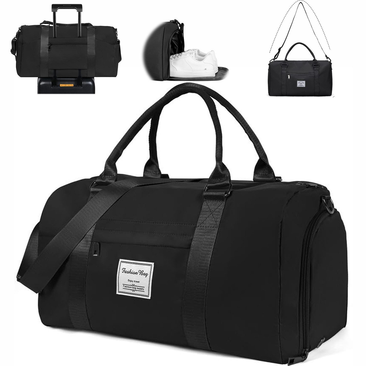 wohnTRAUM24 Reisetasche Sporttasche wasserdicht Handgepäck-Taschen mit Nassfach & Schuhfach, Travel Gym Tasche Fitnesstasche mit Schultergurt für Herren Damen