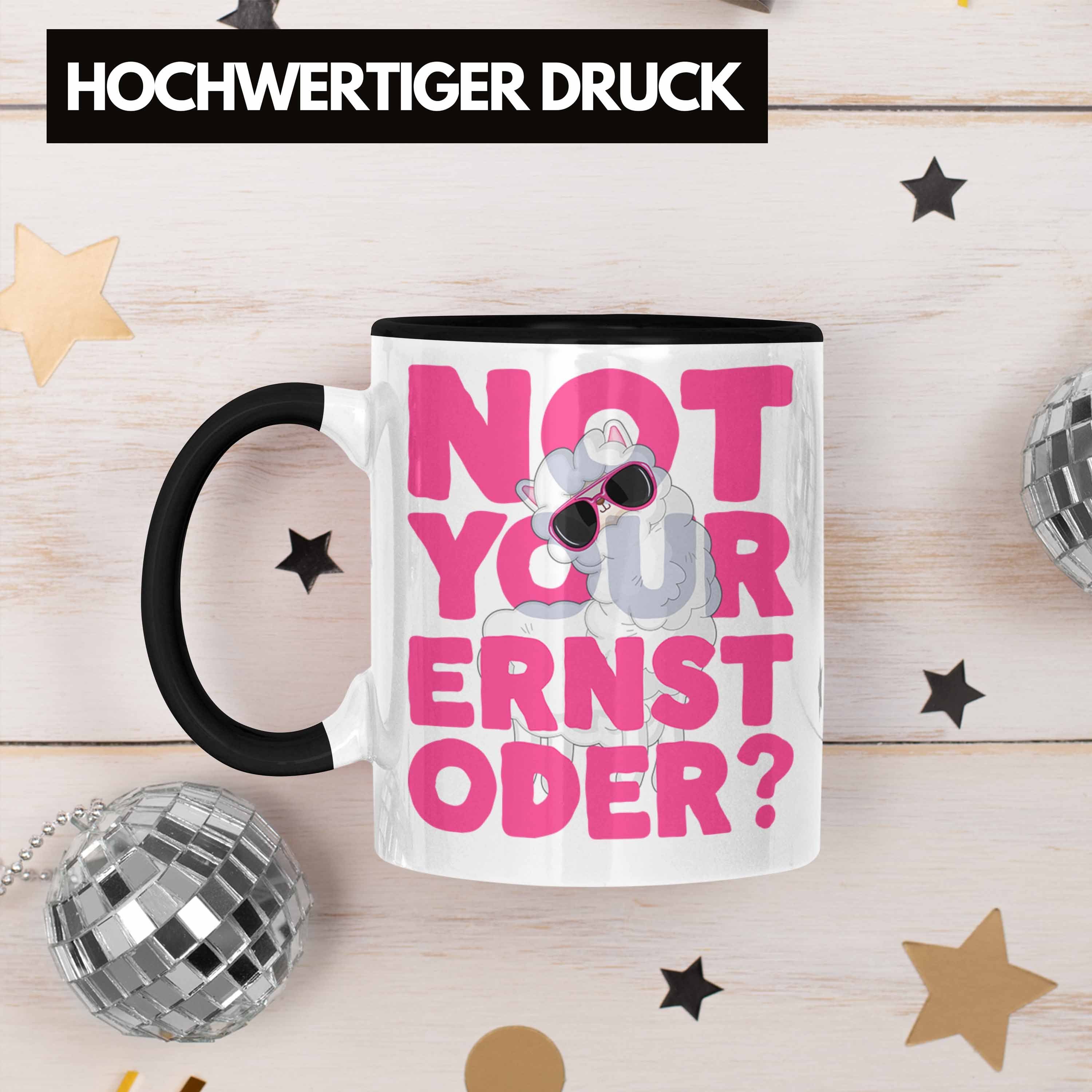 Trendation Tasse Not Your Ernst mit Llama Oder Tasse Pink für Frauen Schwarz Kaffeetasse Spruch