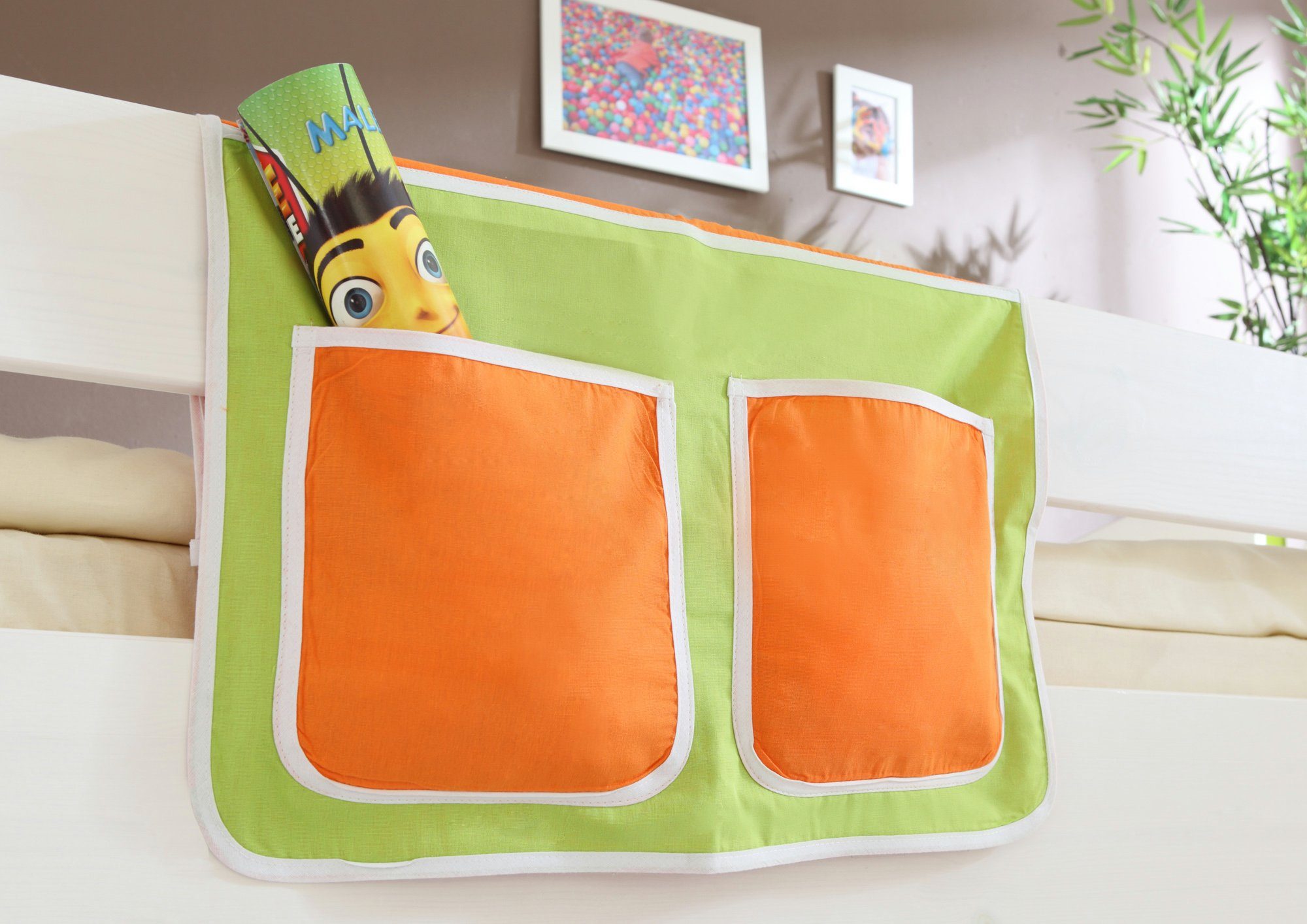 Ticaa Betttasche und Kinder für Hochbett Bett-Tasche Etagenbett Grün-Orange
