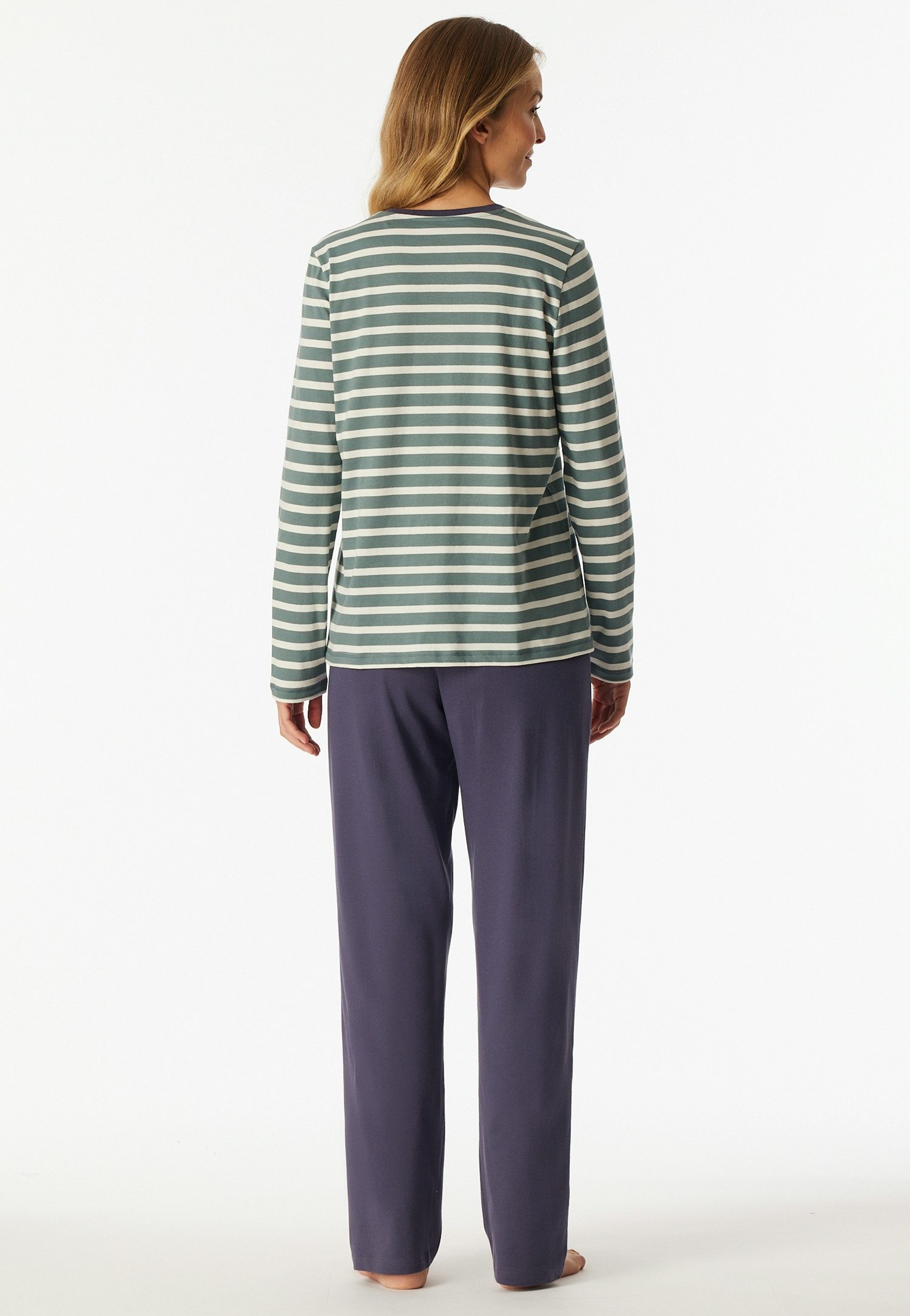 Schiesser Schlafanzug Casual Essentials (2 tlg) Baumwolle, V-Ausschnitt, langärmelig