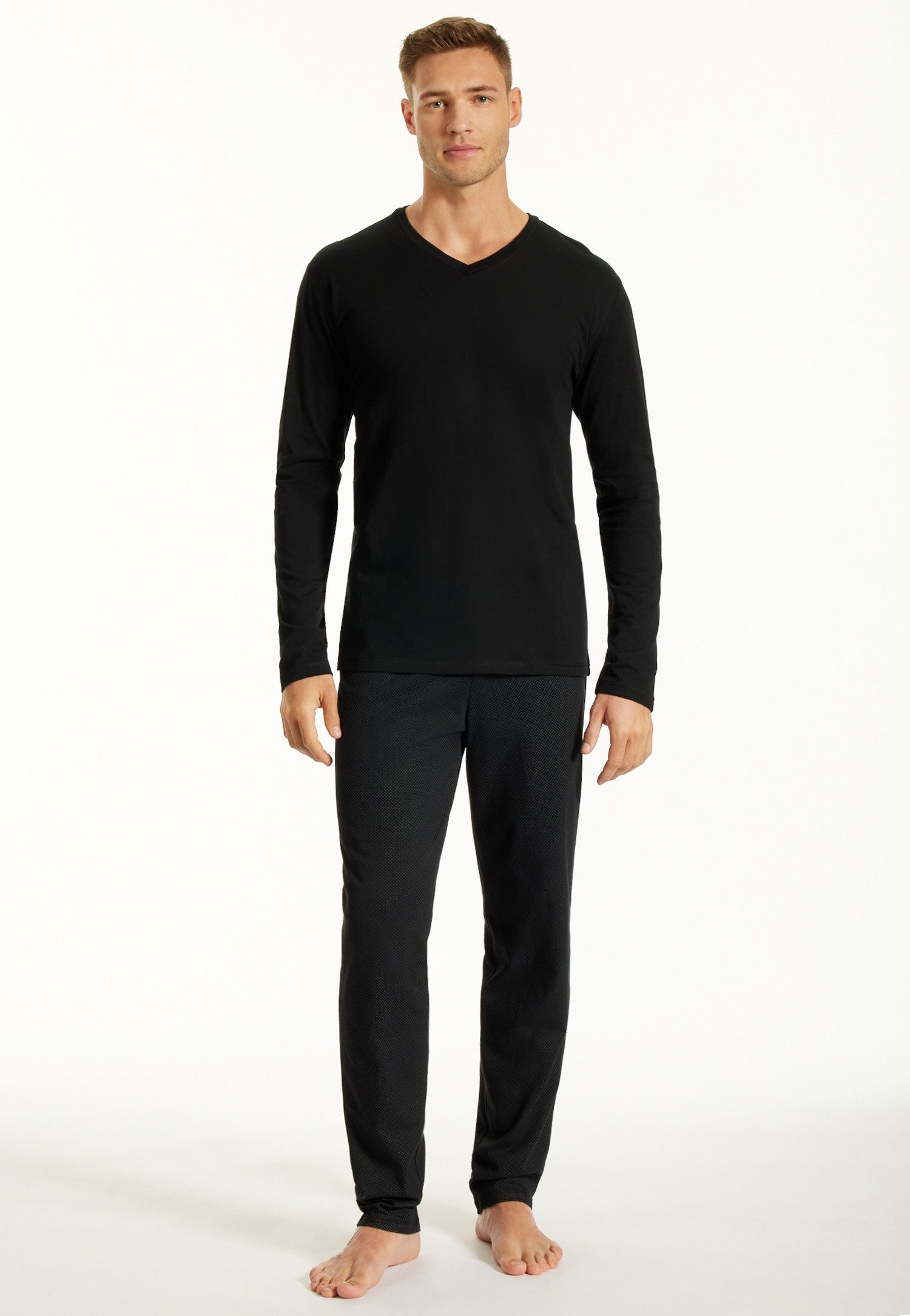 uncover by SCHIESSER Schlafanzug Uncover Nightwear (2 tlg) Single Jersey-Qualität, Langarm, V-Ausschnitt, weich