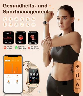 Lige Smartwatch (1,59 Zoll, Android-Geräte, iOS-Geräte), Damen Fitnessuhr Telefonfunktion IP67 Wasserdicht SpO2 21 Sportmodi