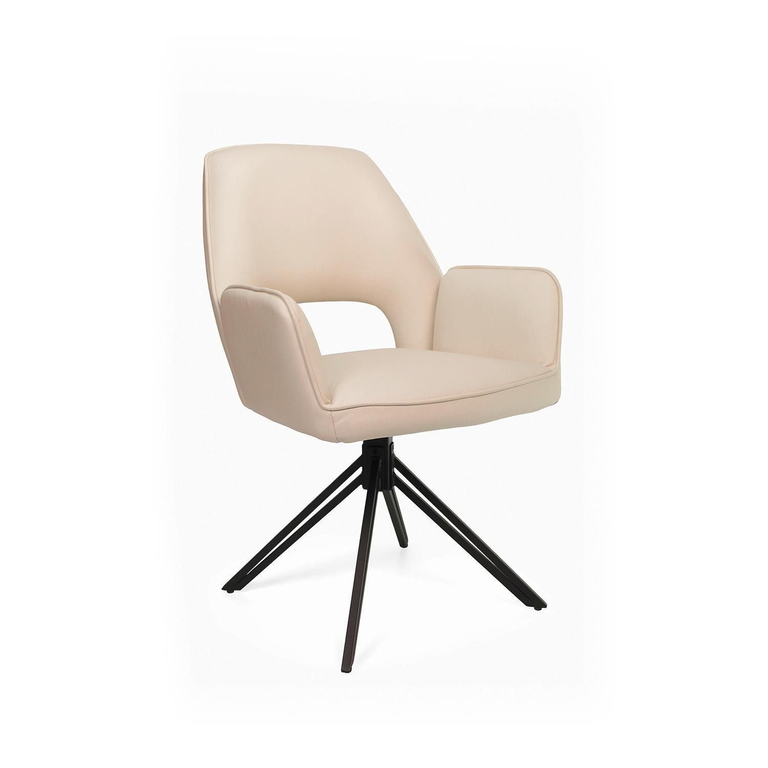 Home4You Polsterstuhl, Creme, Schwarz, Metallgestell, Mikrofaser, 360 Grad drehbar, B 59 x H 89 x T 63 cm