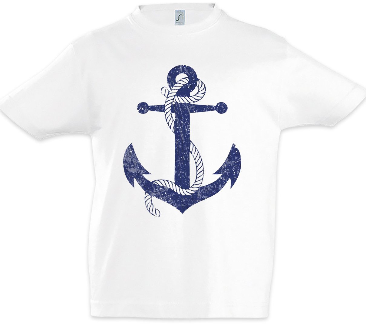 Print-Shirt Oldschool Anchor Vintage Logo I Kinder T-Shirt Anker Tattoo Segler
