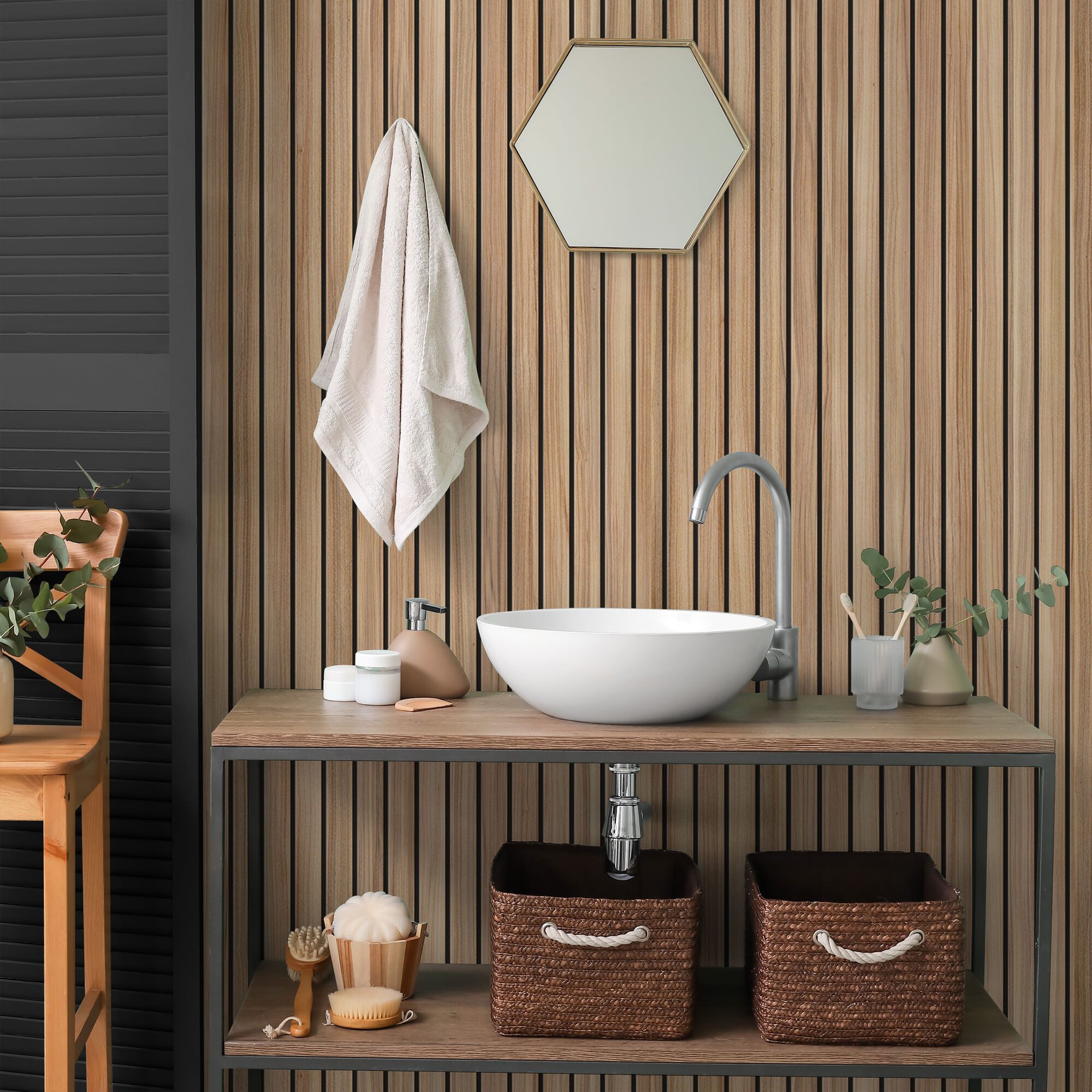 Schulte Badrückwand DecoDesign Dekor, (1-tlg), 150x255 cm, Lärche Japandi, Wandverkleidung, Duschrückwand