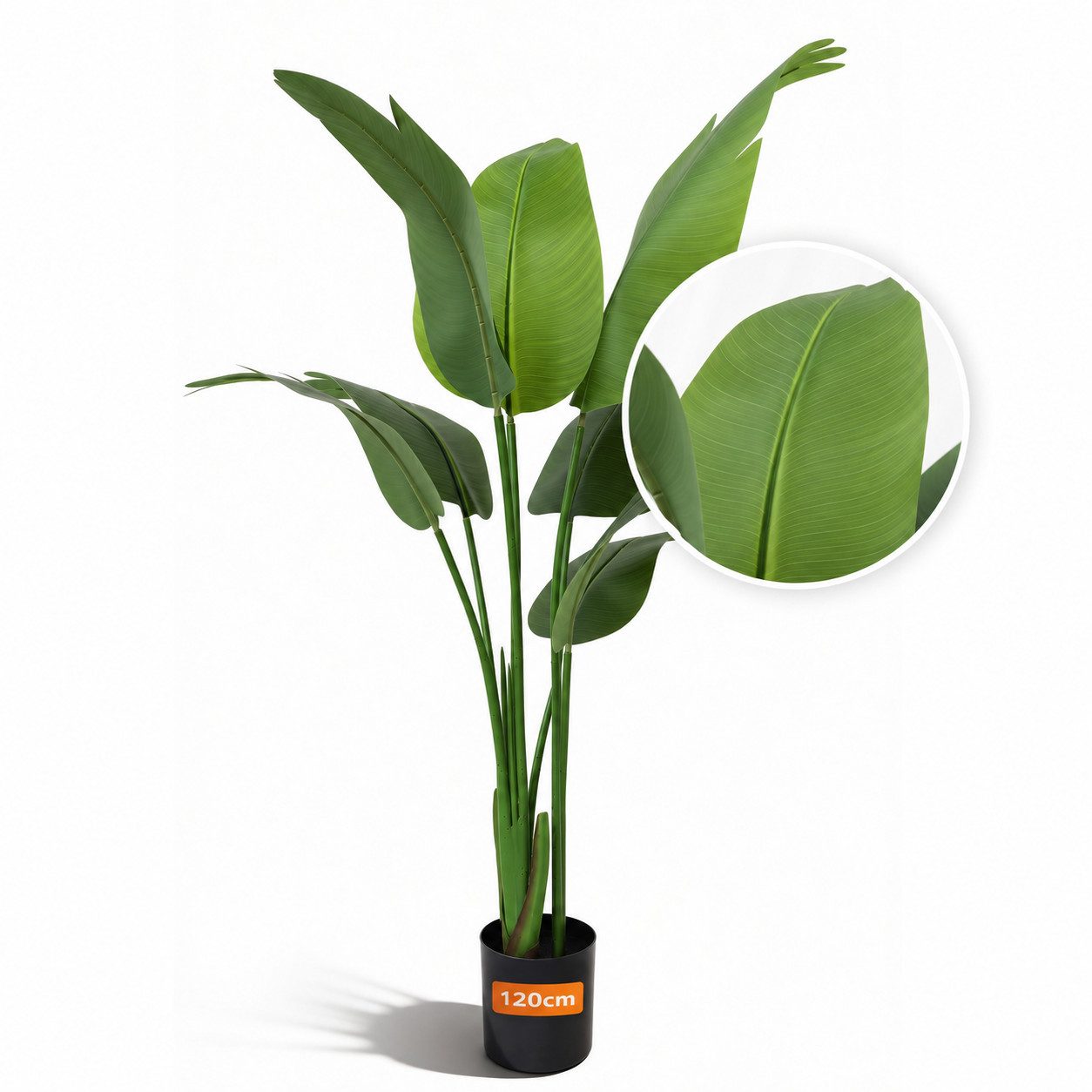 Kunstpalme Traveller Palme 120 cm künstlich, Ravenala Kunstpflanze im Topf, Deko, Kaivio, Höhe 120 cm, Zimmerpflanze für Wohnzimmer, Büro, Flur und Empfang, ganzjährig grün.