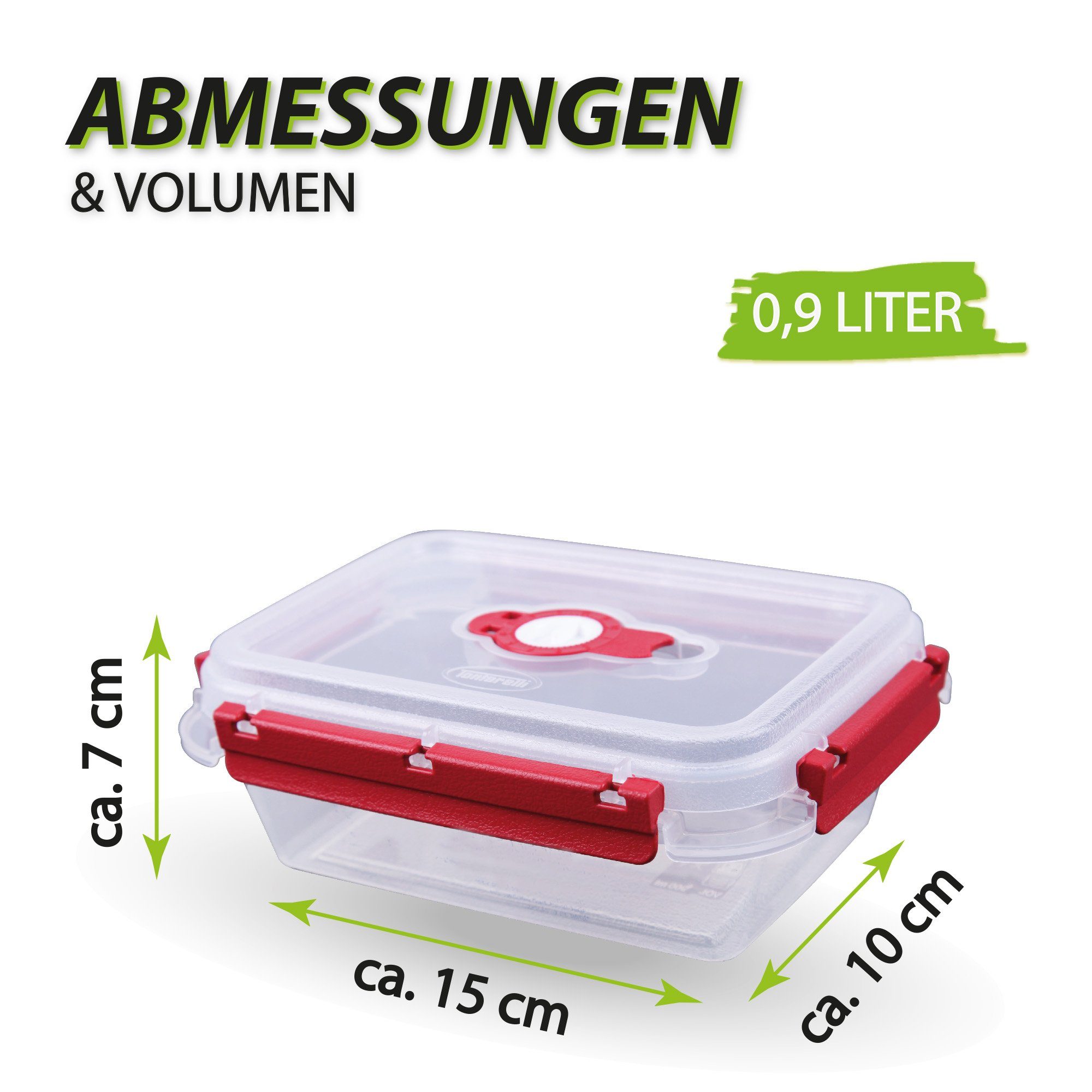 (1-tlg), luftdicht Kunststoff, Lunchbox 0,9 Lebensmittel Frischhaltedose Aufbewahrungsbox Prep Rot Tontarelli L, - Vorratsdose Meal - für