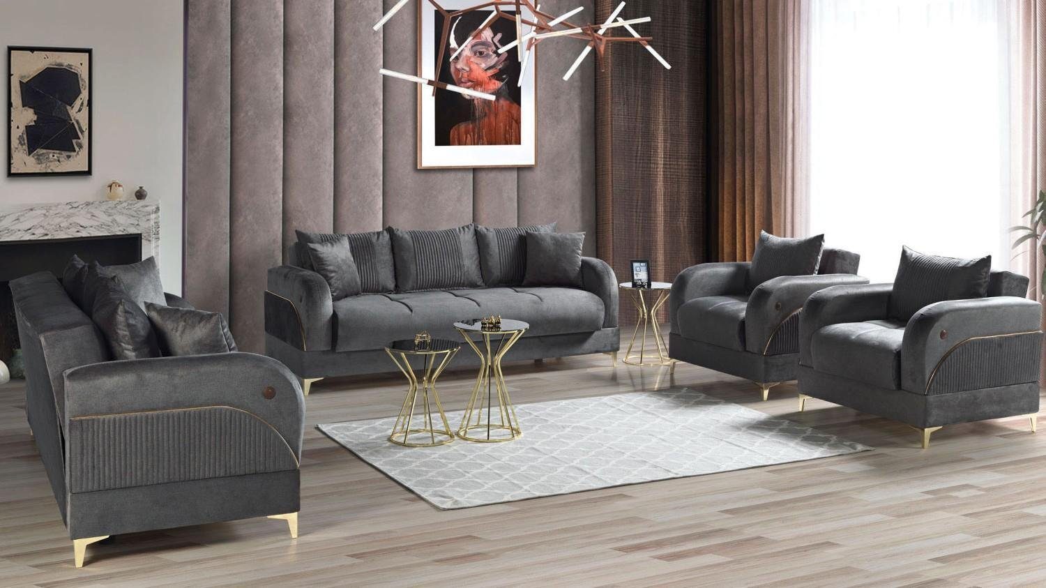 Wohnzimmer-Set Set In 3+2+1+1 Sofagarnitur Europe Luxus Modern, Made JVmoebel Sofagarnitur Möbel Sitzer