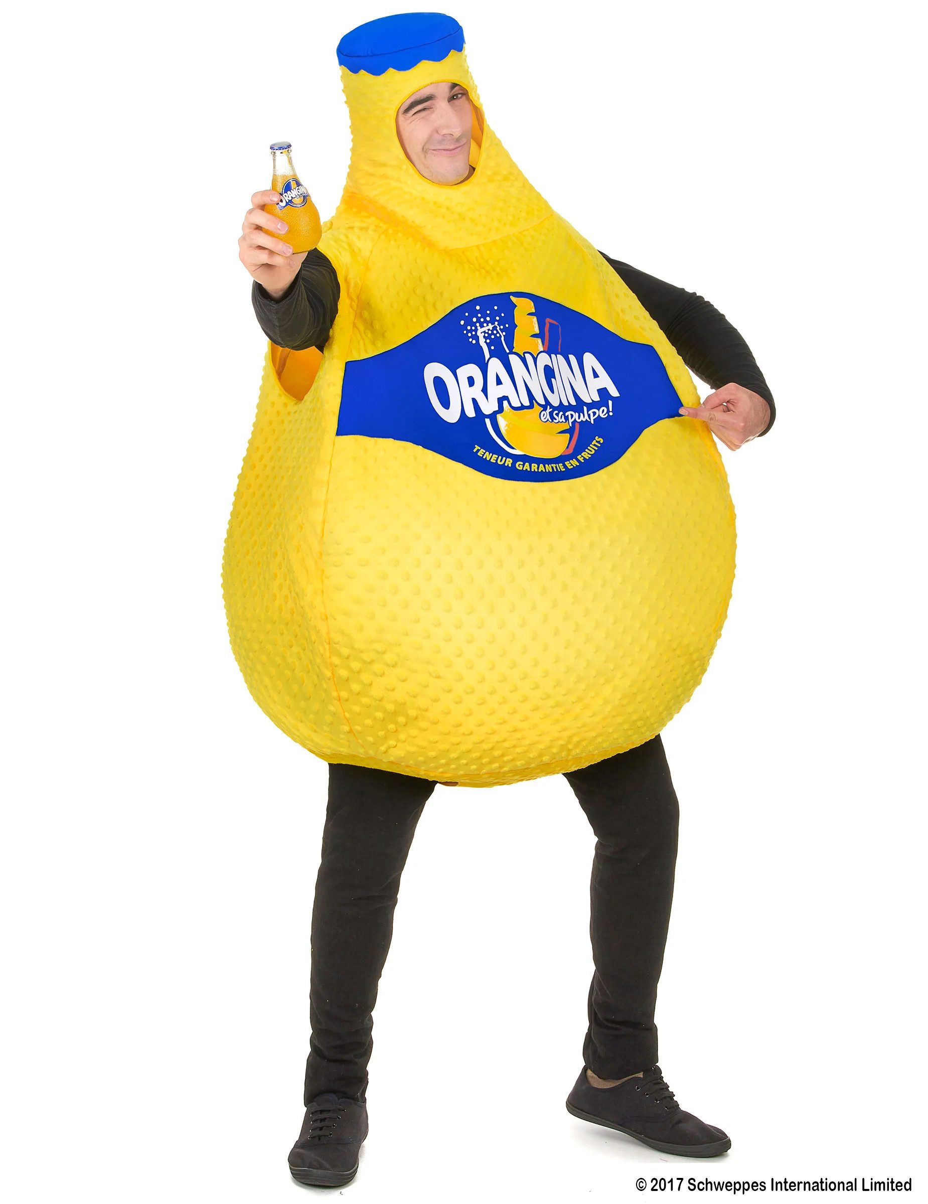 Kostüm Orangina Kostüm Unisex Orangenlimonade Limoflasche gelb-blau
