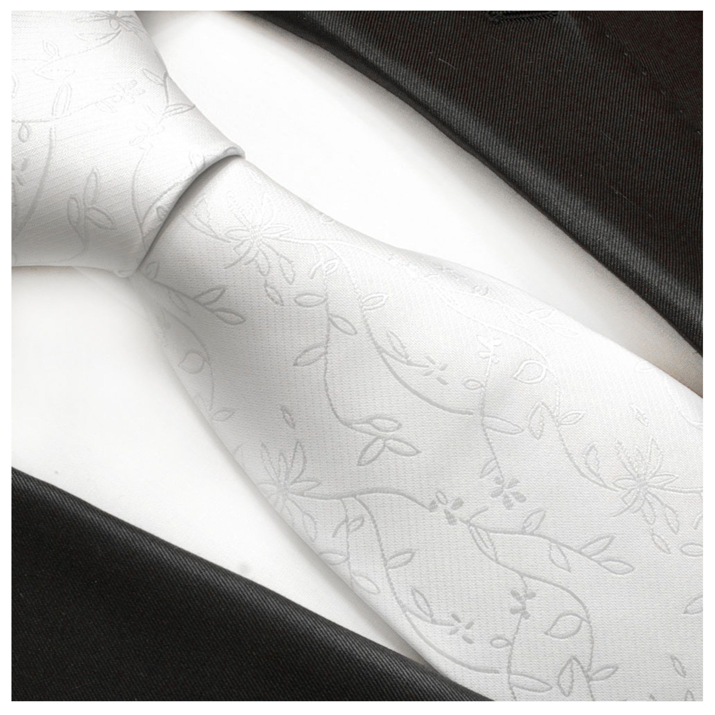Paul Malone - Hochzeitskrawatte (6cm), Krawatte Bräutigam silber Mikrofaser floral Schmal V20 - Herren weiß