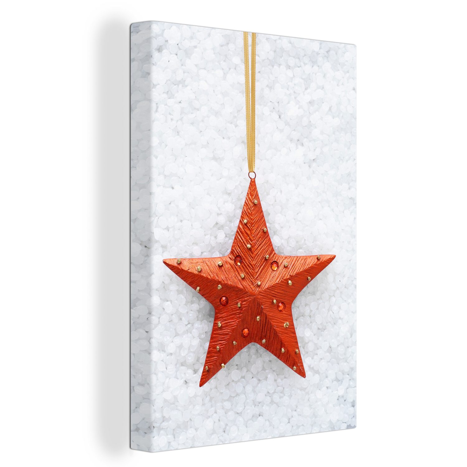 OneMillionCanvasses® Leinwandbild Ein roter Stern mit verschneitem Hintergrund, (1 St), Leinwandbild fertig bespannt inkl. Zackenaufhänger, Gemälde, 20x30 cm