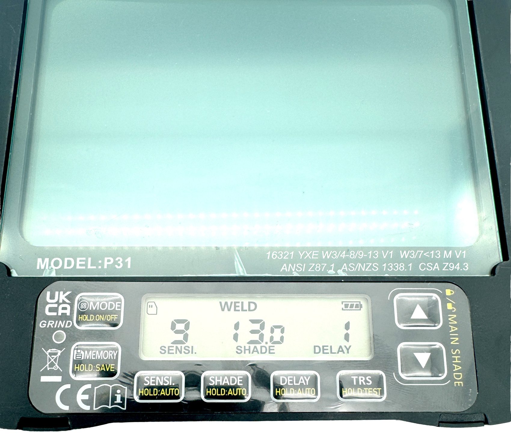 WELDINGER Schweißhelm WELDINGER Automatik-Schweißhelm AH 850 flip up digital Klappvisier (1-tlg), digitales Bedienfeld auf der Innenseite, verdunkelt sich automatisch