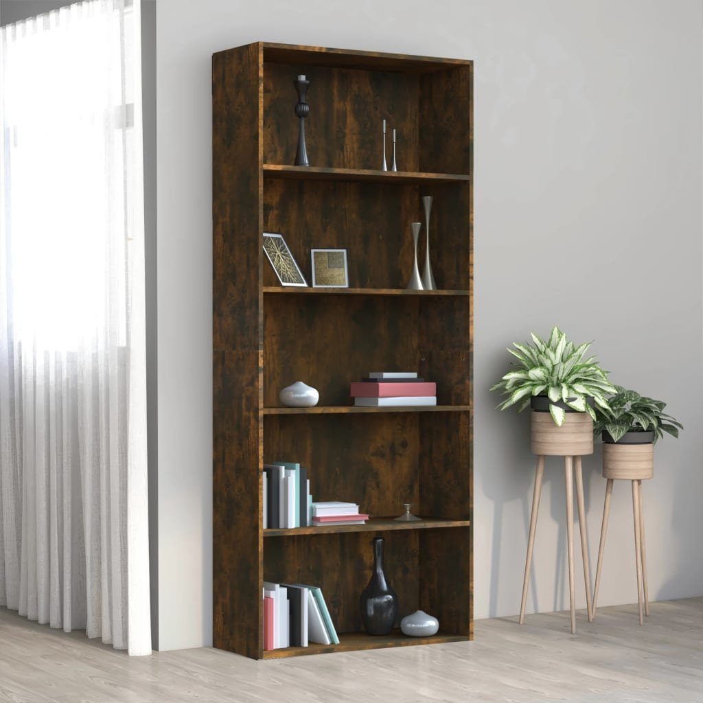 vidaXL Bücherregal Bücherregal 5 Fächer Räuchereiche 80x30x189 cm Holzwerkstoff, 1-tlg.