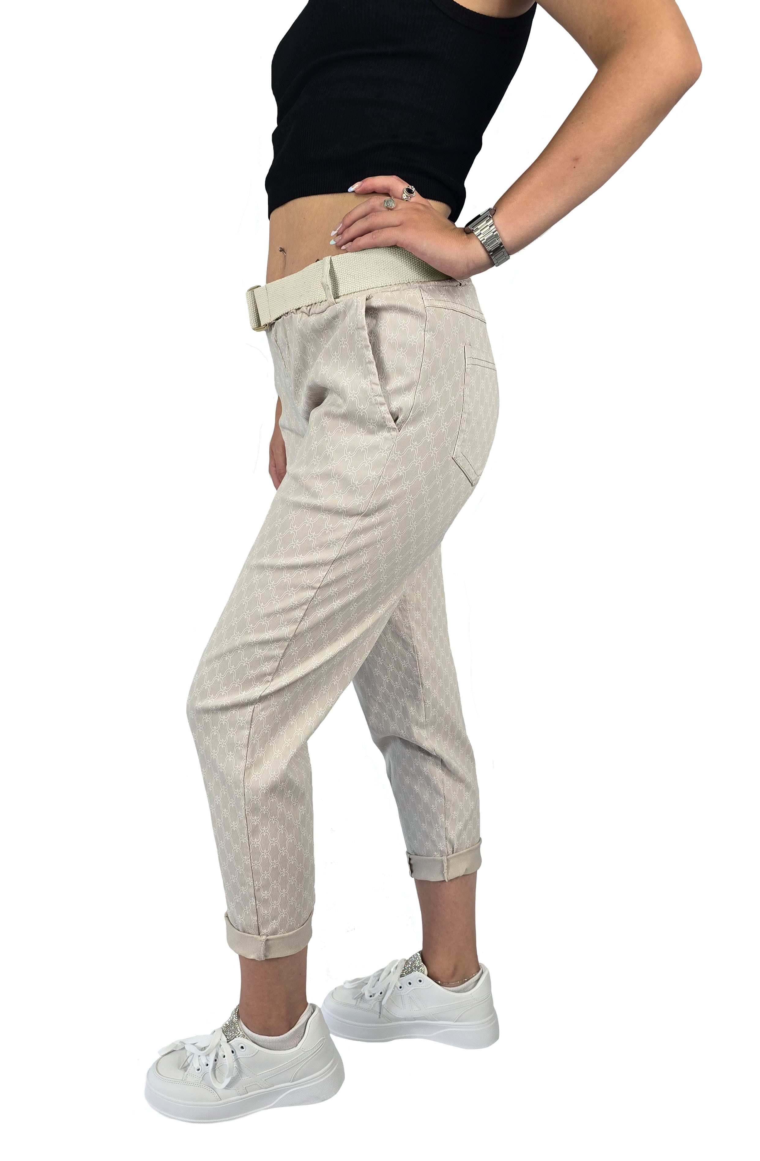 Sa-Lucca Jogger Pants Damen Jogpants mit Gürtel, Bequeme Stretch-Hose Beige 36-42