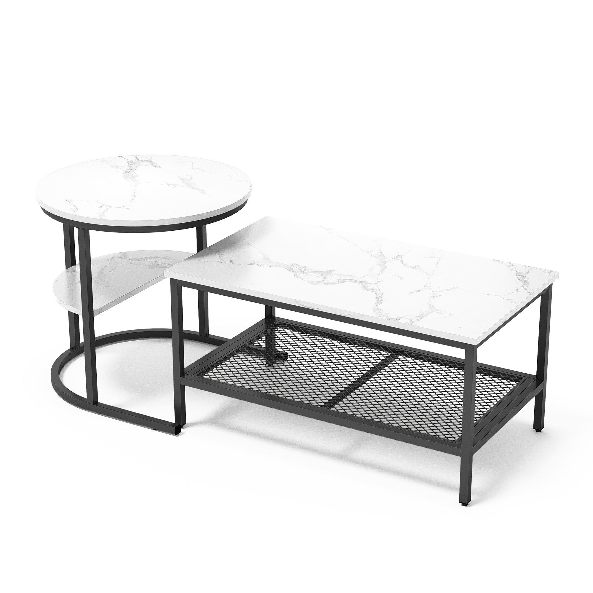 Furnishings Home Couchtisch 2er-Set Runde + Rechteck Beistelltische aus Hol günstig online kaufen